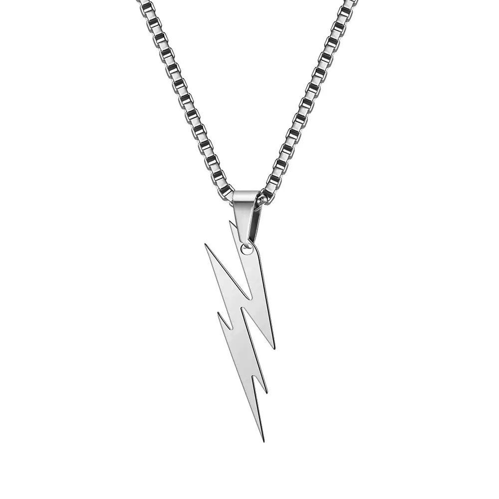 KARMA Kette mit Anhänger Halskette Edelstahl mit Anhänger Blitz, silber o. schwarz, Herrenkette Herrenschmuck Männerkette