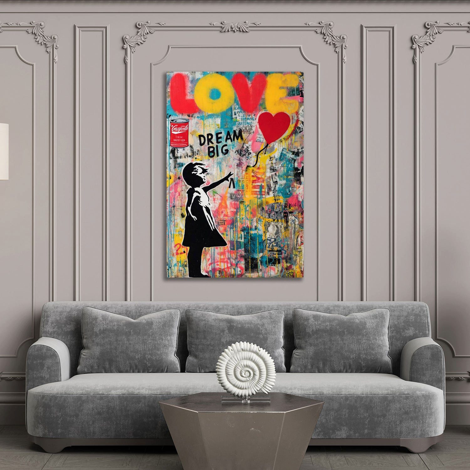 Artedinoi Leinwandbild Street Art Mädchen Herzballon Love Wandbild Leinwandbild Kunstdruck XL, Mädchen mit Herzballon