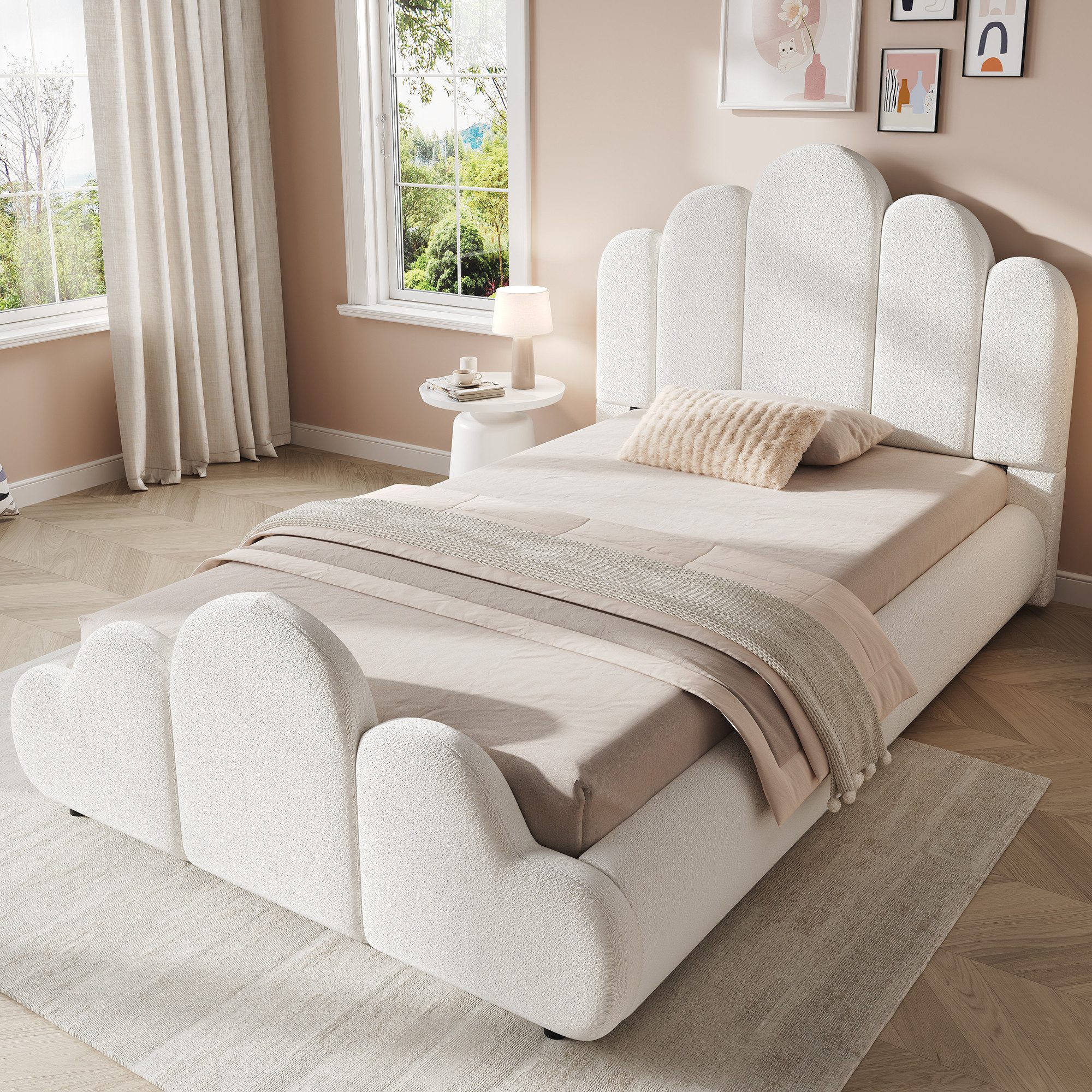 Flieks Polsterbett, Kinderbett Wolken-Form 90x200cm, Polster-Kopfteil, abgerundete Ecken