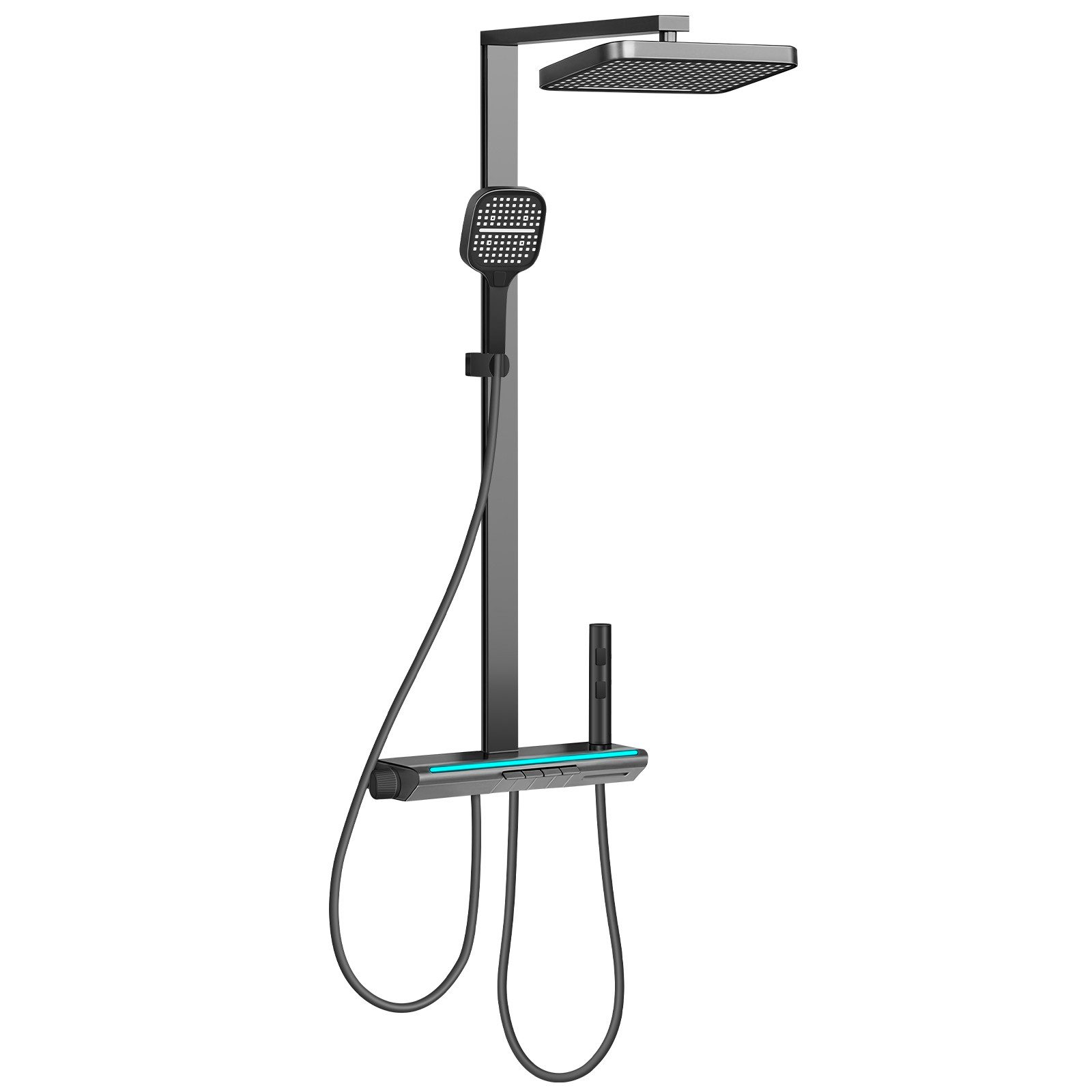XIIW Duscharmatur 4 Funktion mit Temperatur-LED-Display Duschsystem Duschstange Duschset (Komplettset mit Spritzpistole, Badewannearmatur, 32x22cm 360° Regendus – Bild 2 von 5