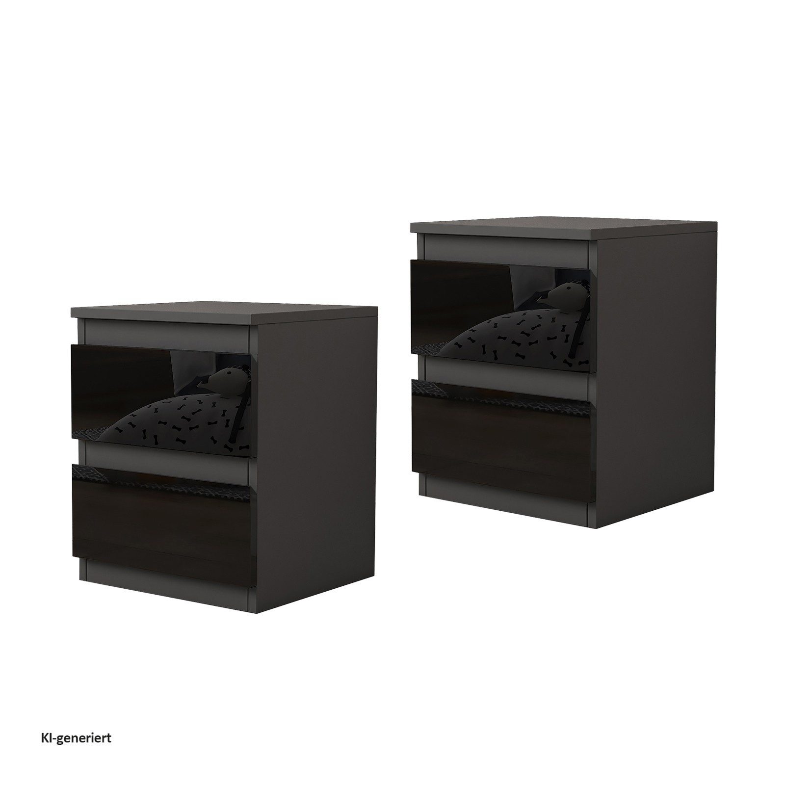 HTI-Living Nachtkommode Nachtschrank Kenji Hochglanz 2er-Set (Set, 2 St., 2 Nachtschränke), Nachtkommode 2 Schubladen