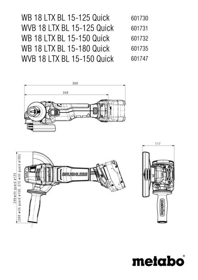 LTX metaBox Akku 165 Ohne WB BL metabo Quick, Akku-Winkelschleifer in L 15-180 18