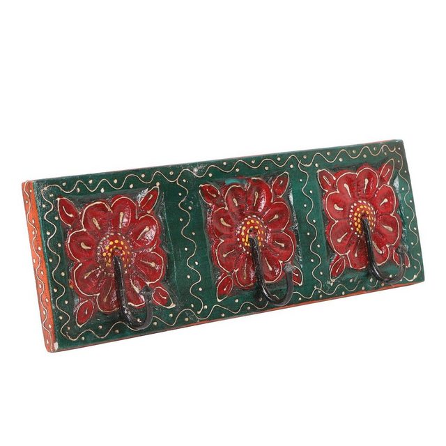 Casa Moro Garderobenleiste “Orientalische Kleiderhaken Amita E handbemalte Hakenleiste mit 3 Haken 34,5×11,5×6 cm (B/H/T) mit schönen bunten Blumenmustern aus massiv Holz geschnitzt, MA12-03-E”