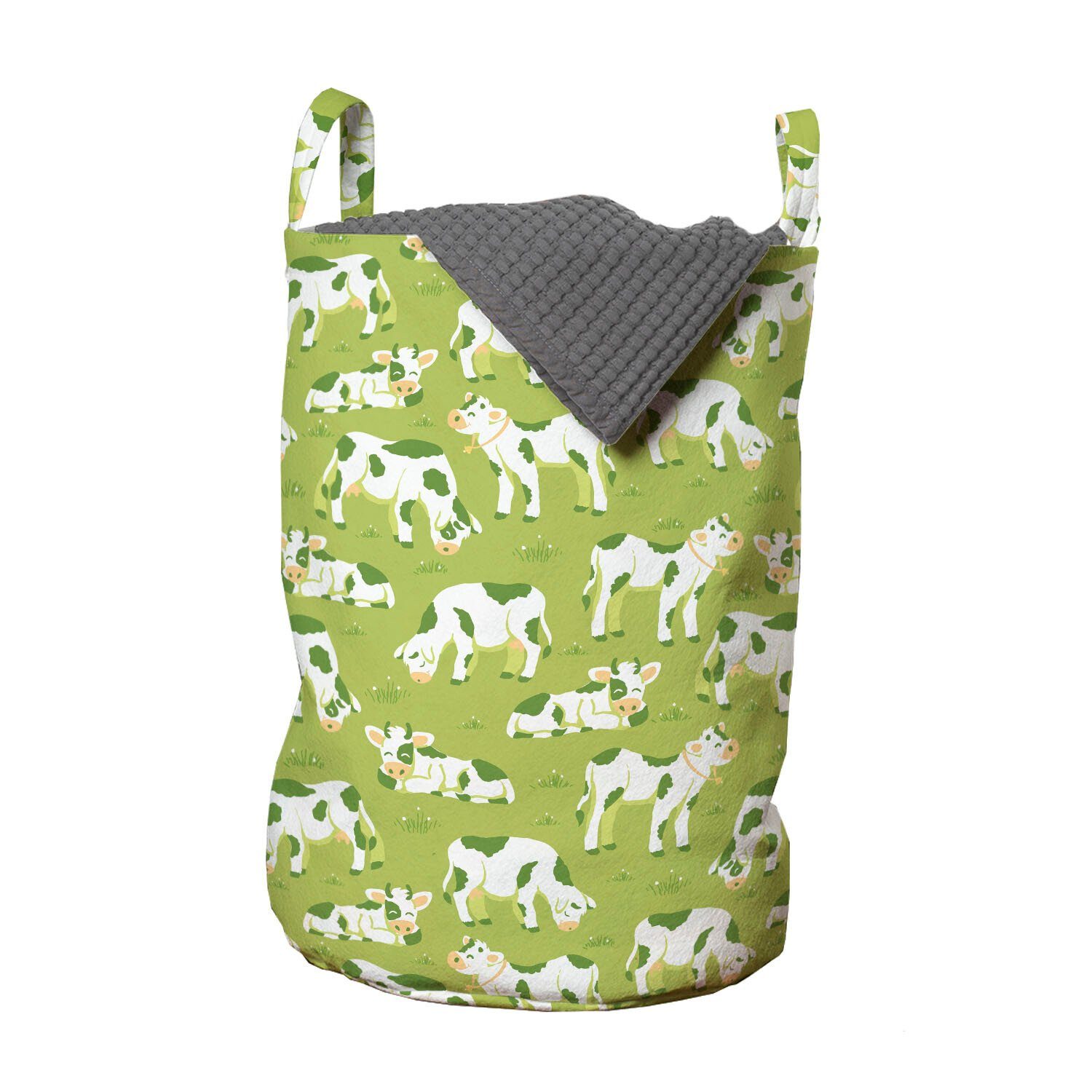 Abakuhaus Wäschesäckchen Wäschekorb mit Griffen Kordelzugverschluss für Waschsalons, Das Vieh Bovines auf der grünen Wiese