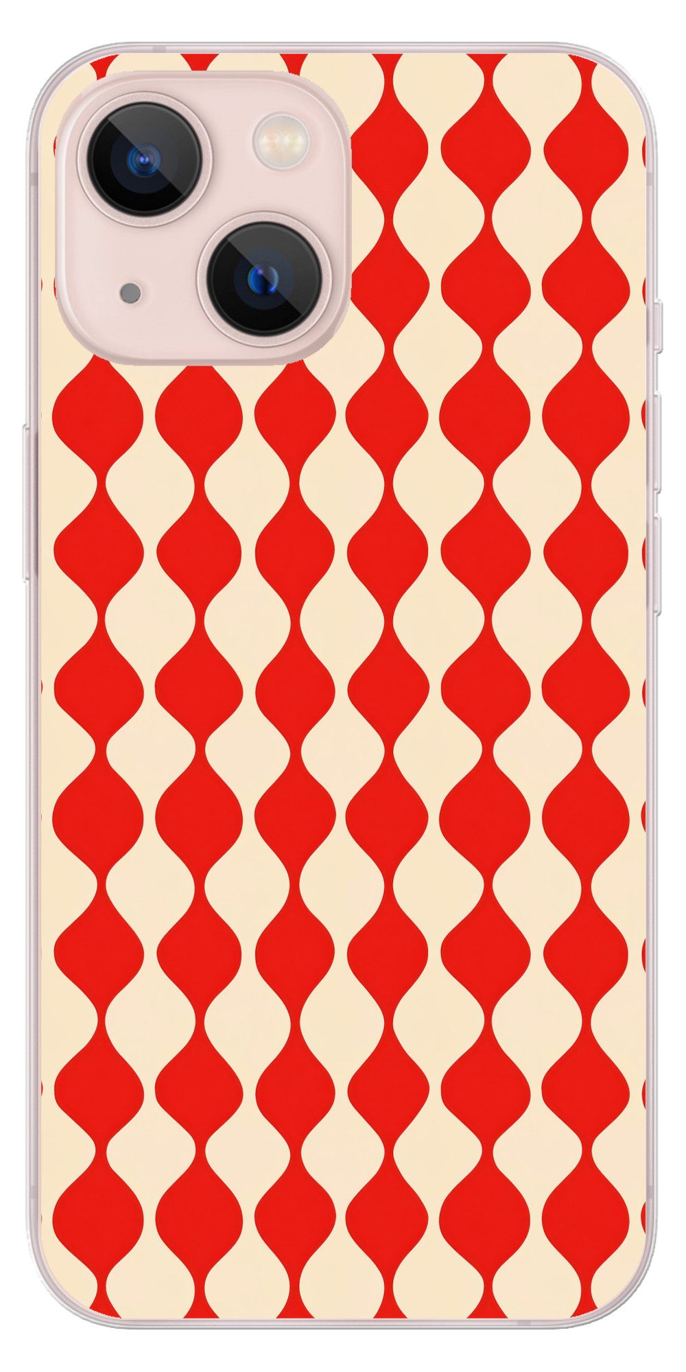 MuchoWow Handyhülle für Apple iPhone 13 mini Wellenförmiges Muster - Retro - Rot - Beige, Smartphone-Bumper, Print, Handy Schutzhülle Dünn