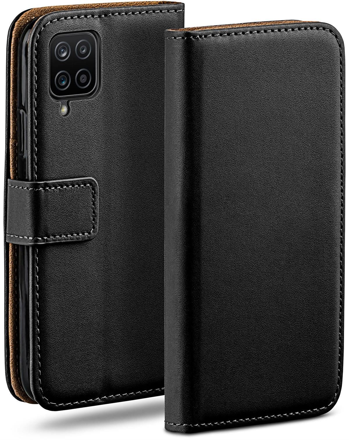 moex Handyhülle für Samsung Galaxy A12 Hülle Klappbar Book Case Schwarz 6,5 Zoll, Klapphülle Kartenfach Flip Cover Handytasche Leder Optik Schutzhülle