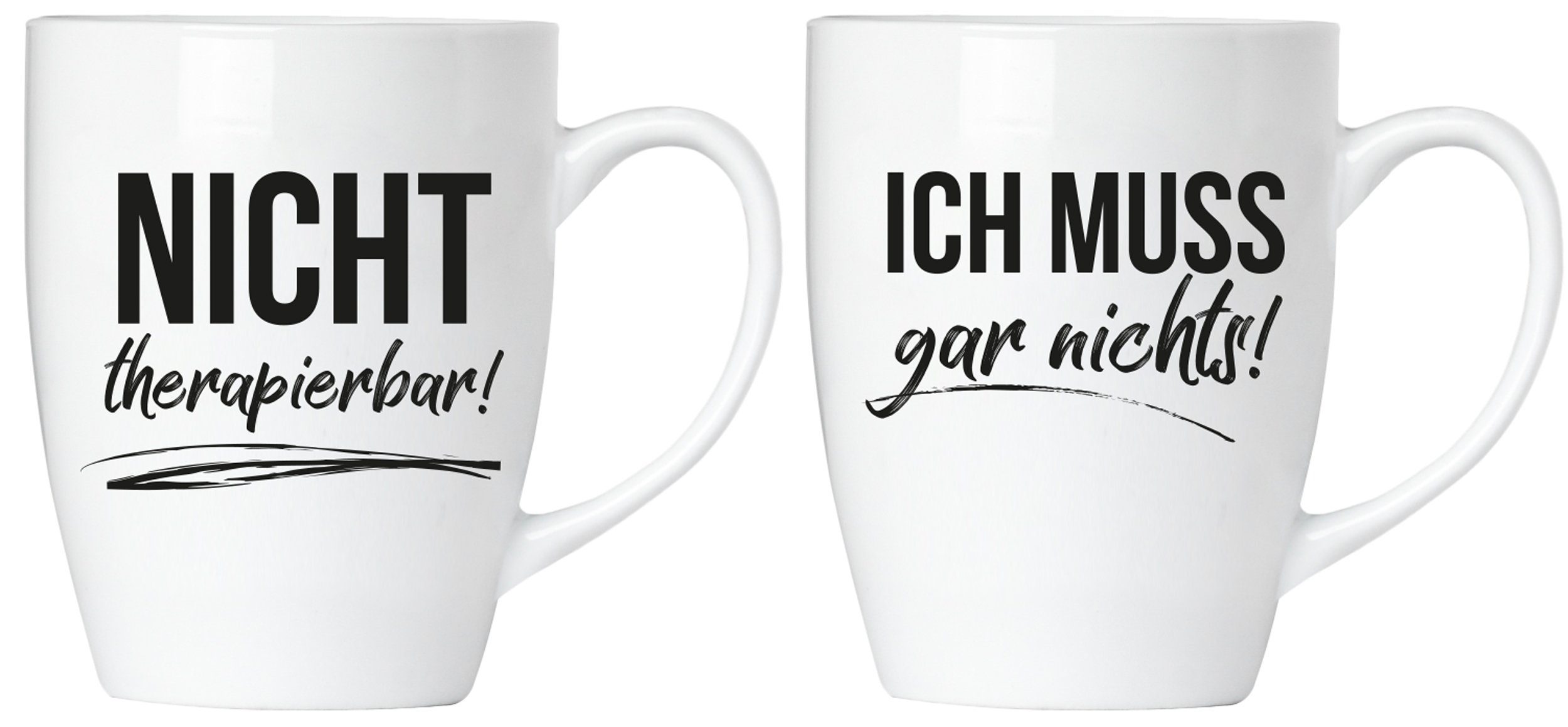 BRUBAKER Tasse 2er-Set Motivtassen "NICHT..." und "ICH MUSS...", Keramik, Kaffeebecher in Geschenkpackung mit Grußkarte, Kaffeetassen Geschenkset Becher, Tassen mit Spruch lustig