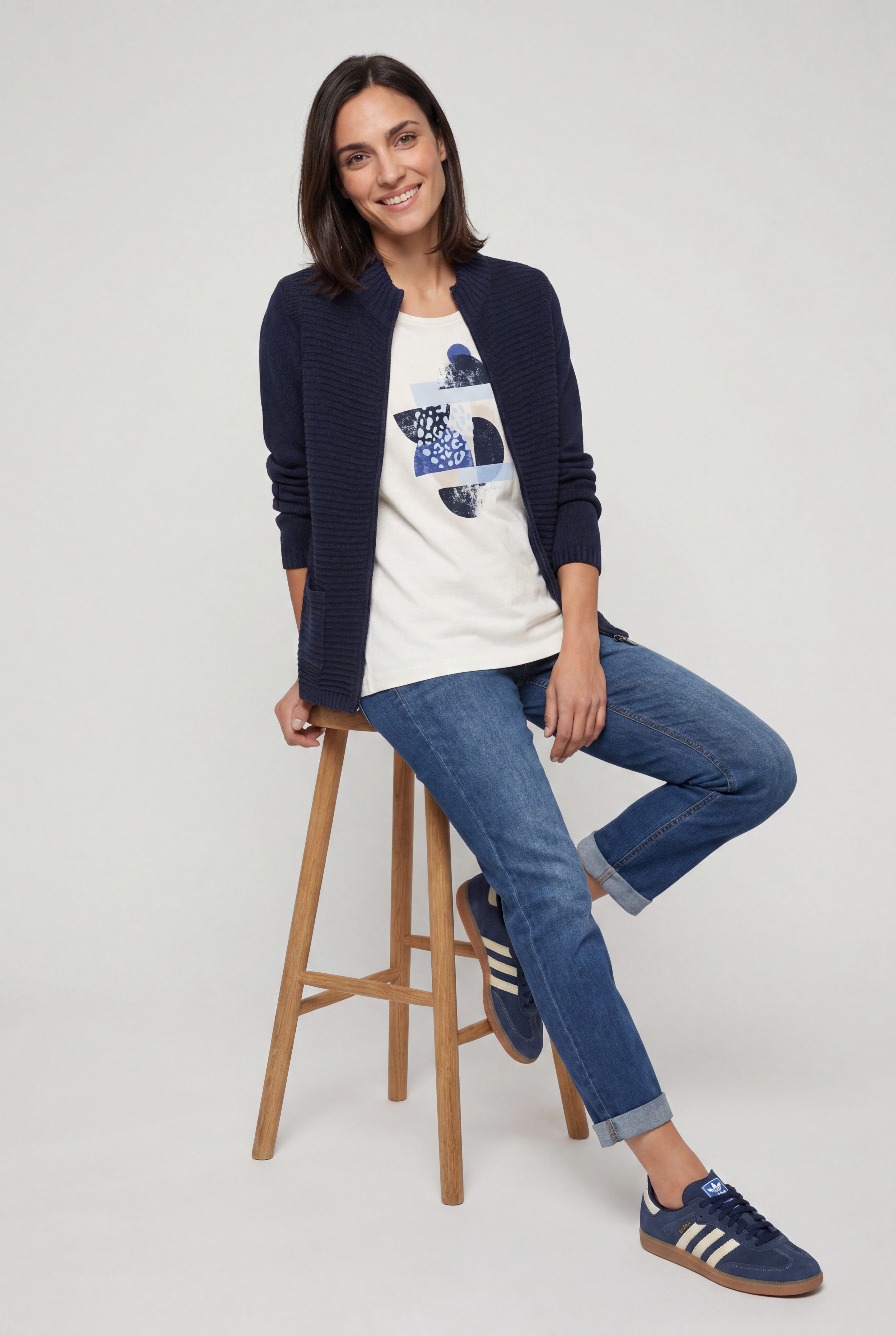 Olsen Cardigan mit Strukturstrick und Reißverschluss Weiche Strickjacke – Bild 5 von 5
