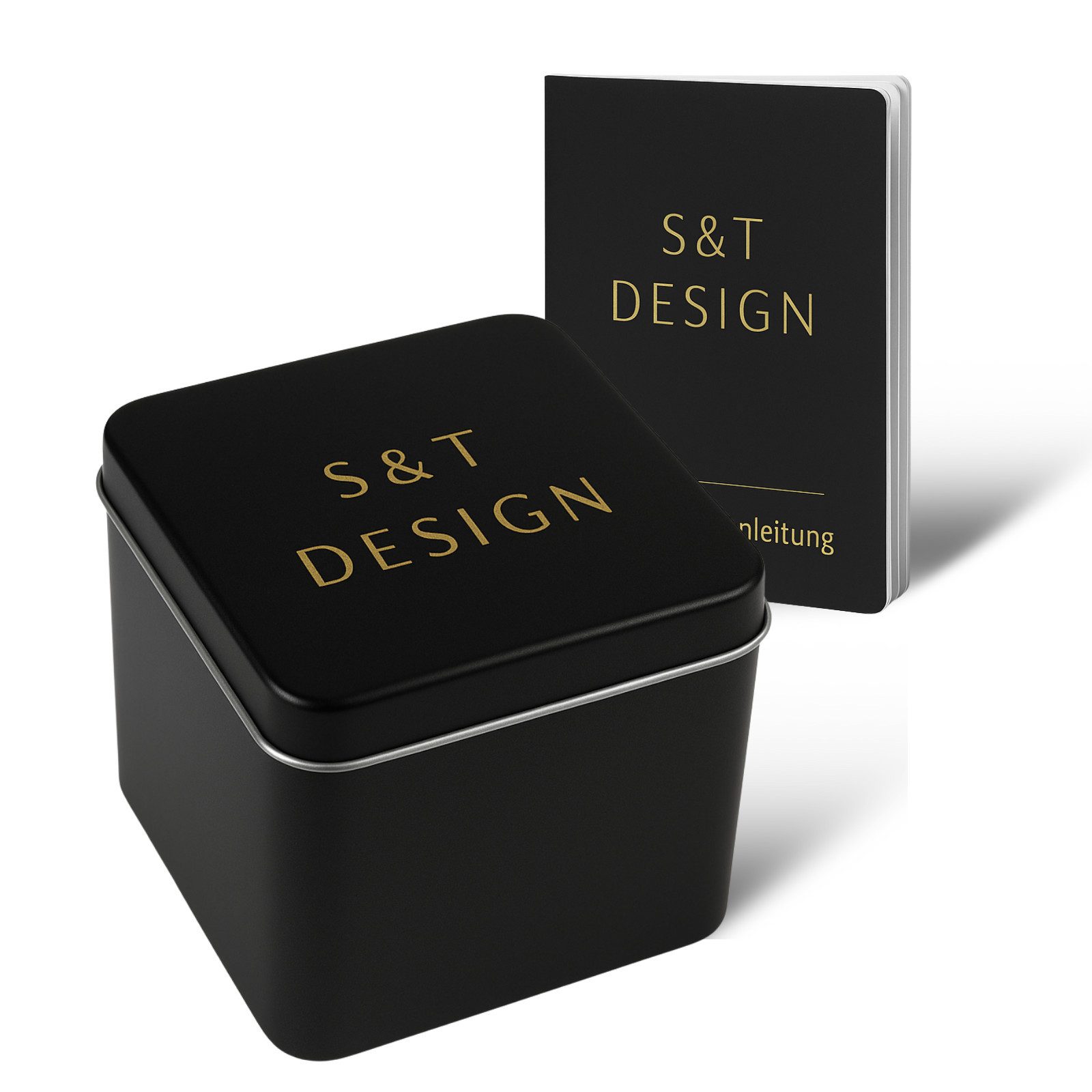 S&T Design Quarzuhr Vintage Paar Uhren Armbanduhr Damen Herren Rechteckige Uhr, (inkl. Geschenkbox, HOMME / FEMME), Elegant Römische Zahlen Minimalistisch