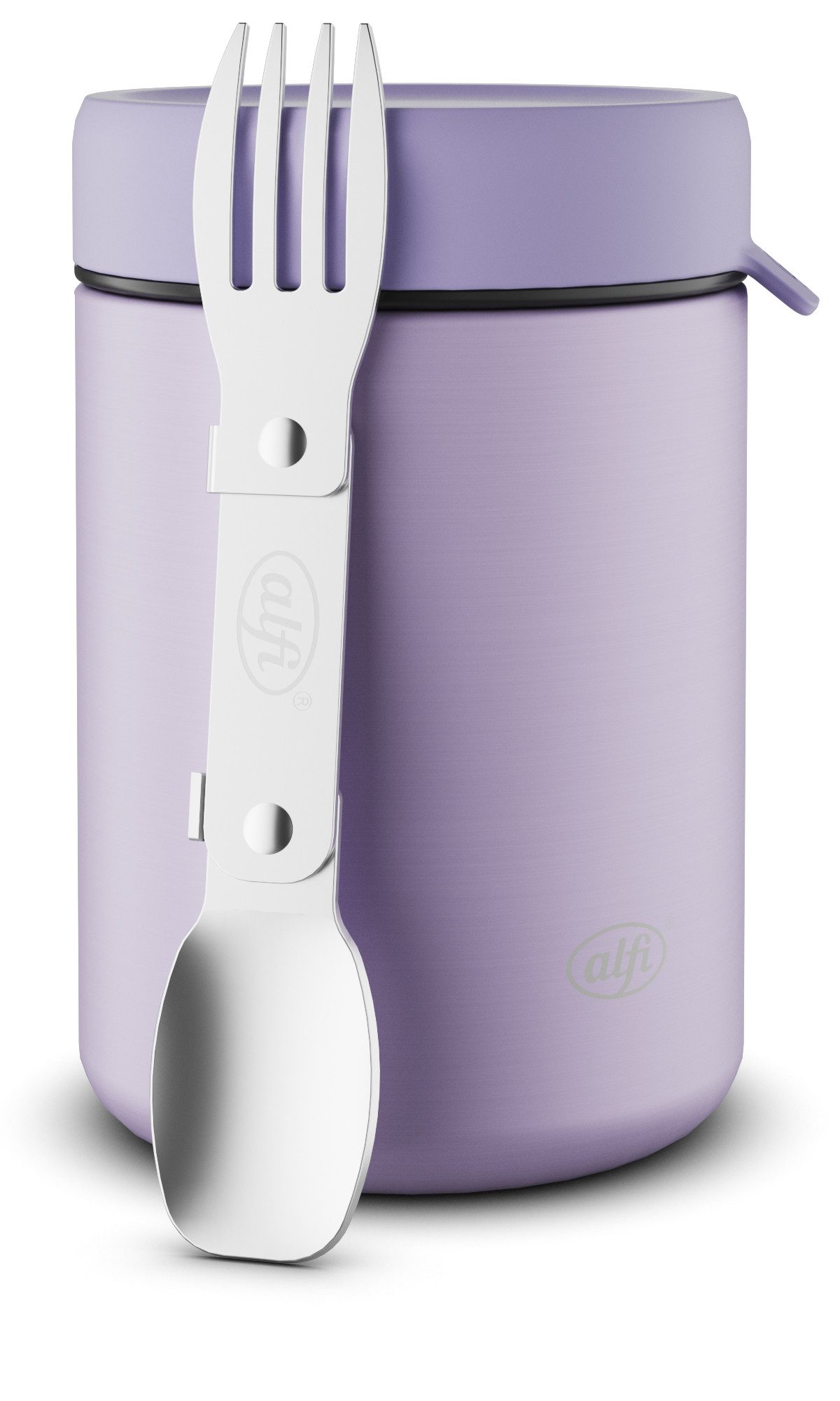 Alfi Thermobehälter ISO FOOD MUG, Thermobehälter für Essen, spülmaschinenfest, Edelstahl, Kunststoff, Silikon, (1-tlg), 0,35l, 5h heiß & 10h kalt, dicht & auslaufsicher, mit Göffel