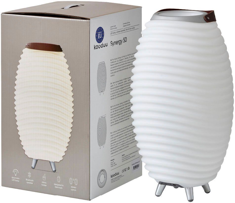 kooduu LED Stehlampe Synergy 50, fest Warmweiß, integriert, Stereo LED Sound Hygge-Design,Bluetooth (Akku),Sektkühler,TWS Bluetooth-Lautsprecher, Lautsprecher