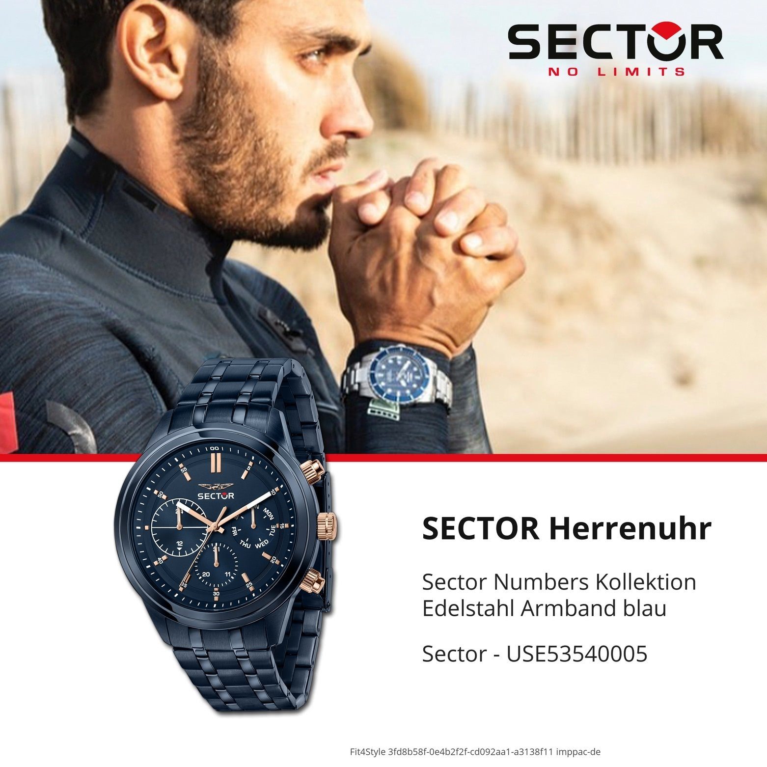Multifunktion, groß Multifunktionsuhr Armbanduhr (43mm), Herren Armbanduhr Herren Fashion Sector Sector Edelstahlarmband blau, rund,