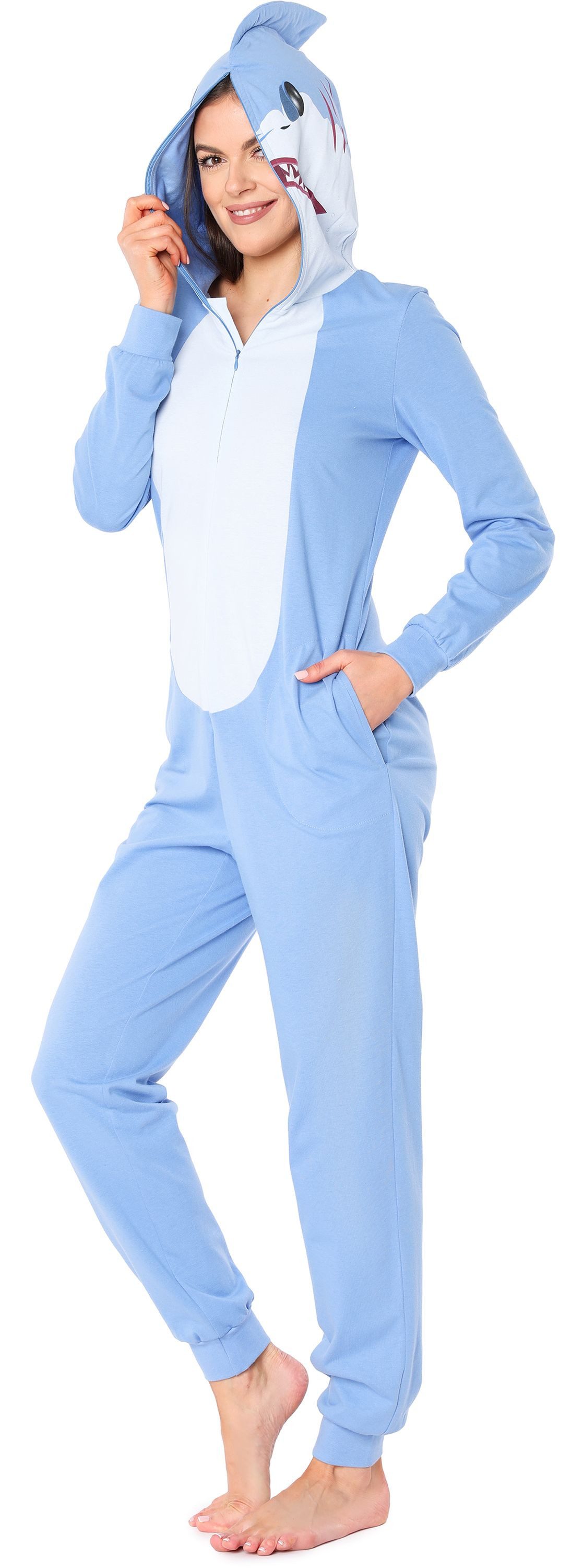 Ladeheid Schlafanzug Damen Schlafoverall Jumpsuit mit Kapuze LA40-234 Karnevalskostüm ohne