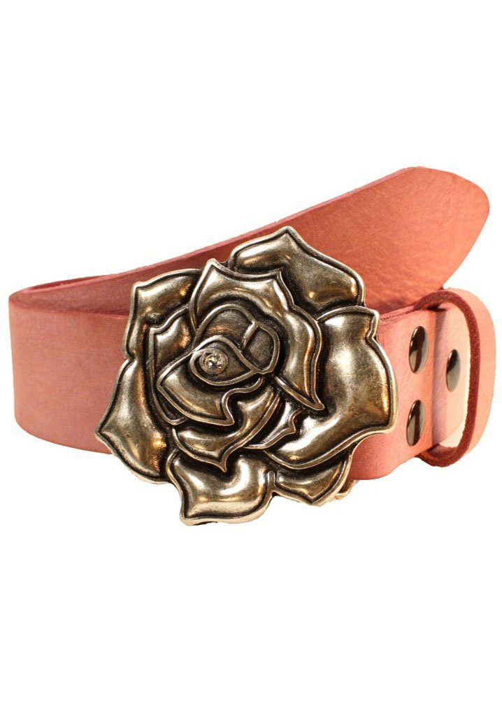 Rettungsring Gürtel Ledergürtel austauschbare Schließe, Rose flach mit echtem Swarovskistein veredelt