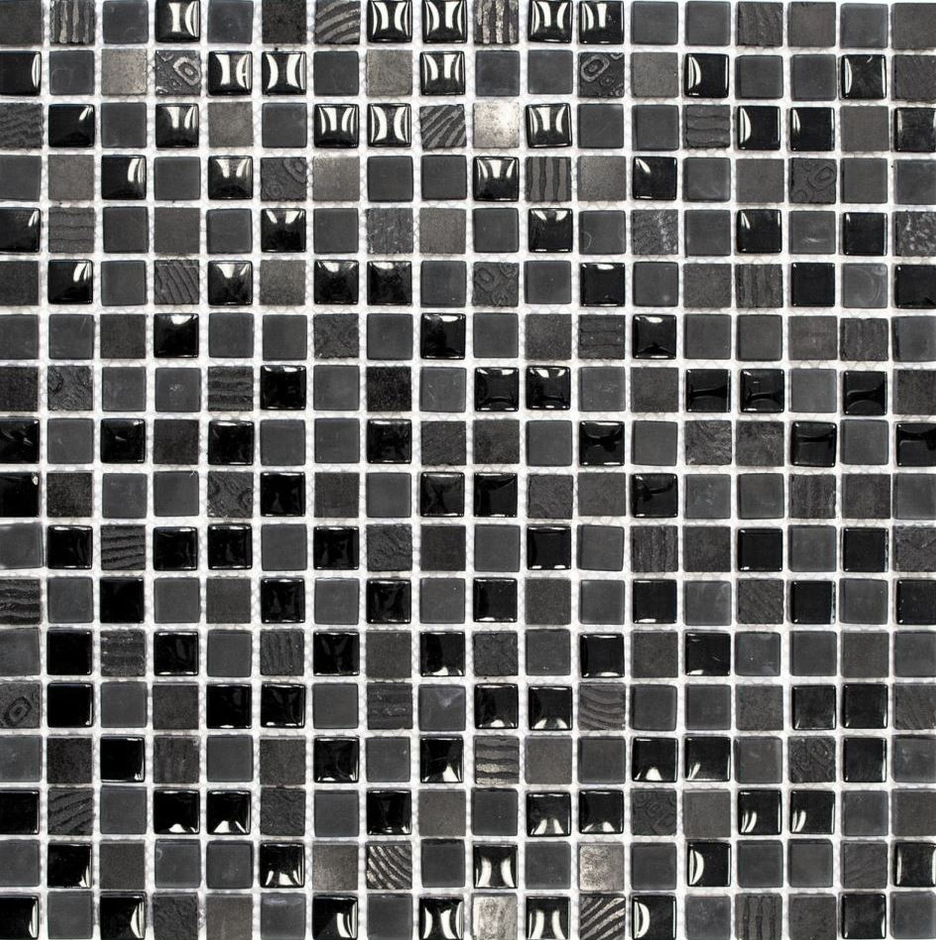 schwarz Naturstein dunkelgrau Mosaikfliese Mosani Mosaikfliesen Glasmosaik