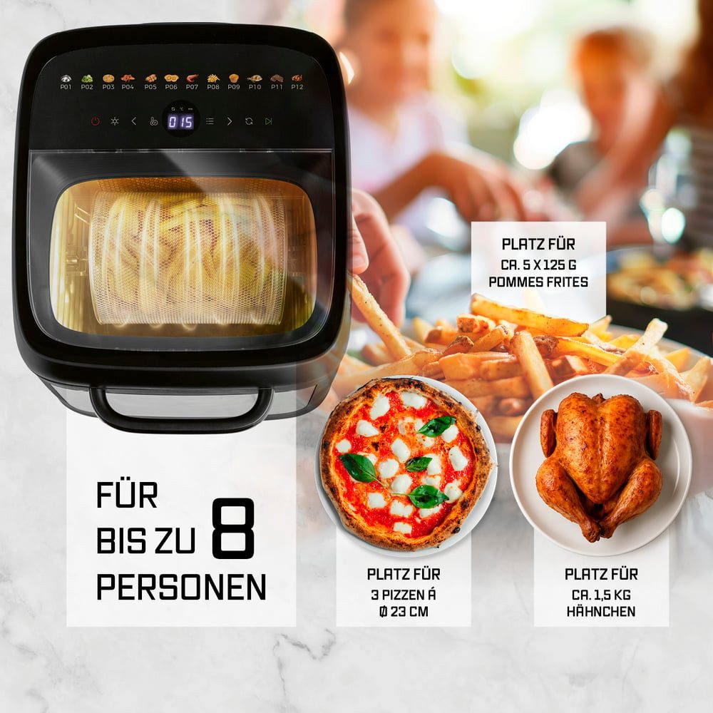 GOURMETmaxx Heißluftfritteuse Heißluftofen mit Panoramadach & Frontfenster, 1800 W, Airfryer,  12,5 l - 12 Programme