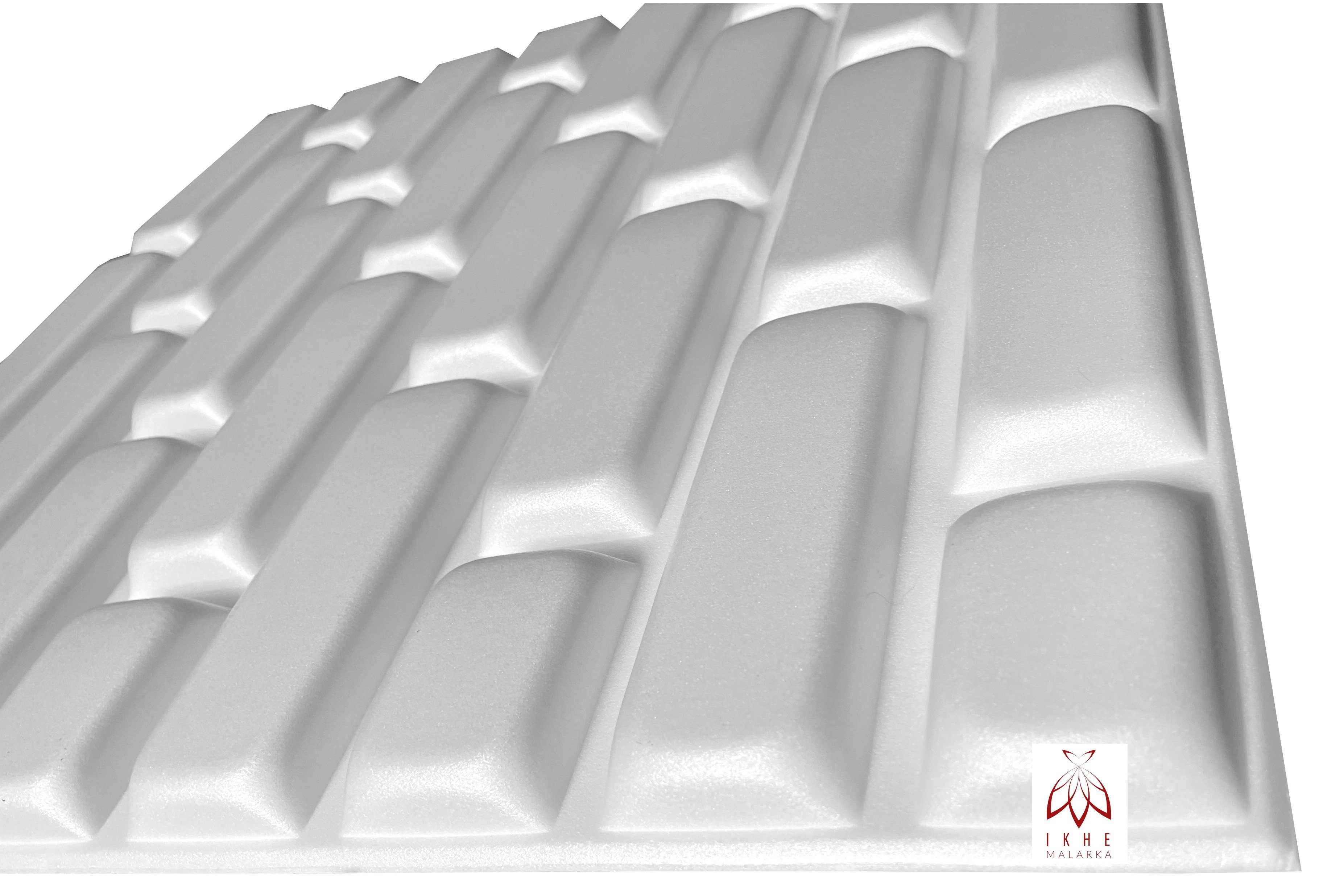 cm, Deckenpaneele Ziegel, Wandpaneel POLYSTYROL IKHEMalarka qm 2m²/8PCS 50,00x50,00 0,50 3D Wandpaneele White BxL: