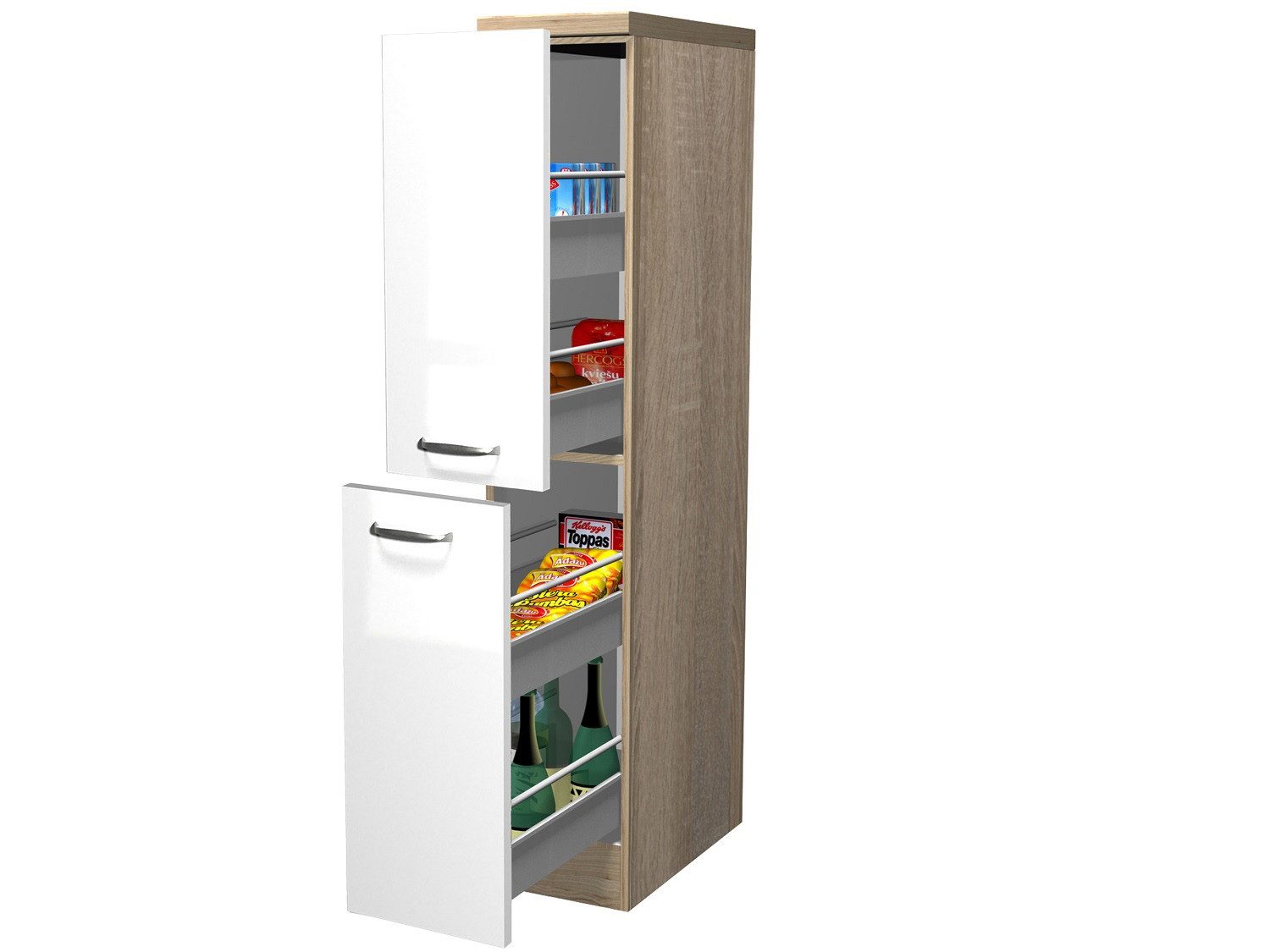 Flex-Well Apothekerschrank Demi Apothekerschrank Küche - 30 cm breit - Hochglanz Weiß Sonoma Eich