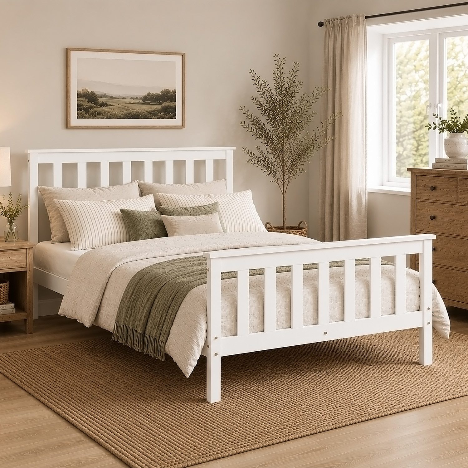 Homestyle4u Palettenbett 90x200 140x200 70x140 mit Lattenrost Jugendbett Weiß/Natur schlicht (Set, mit Lattenrost), mit Kopfteil