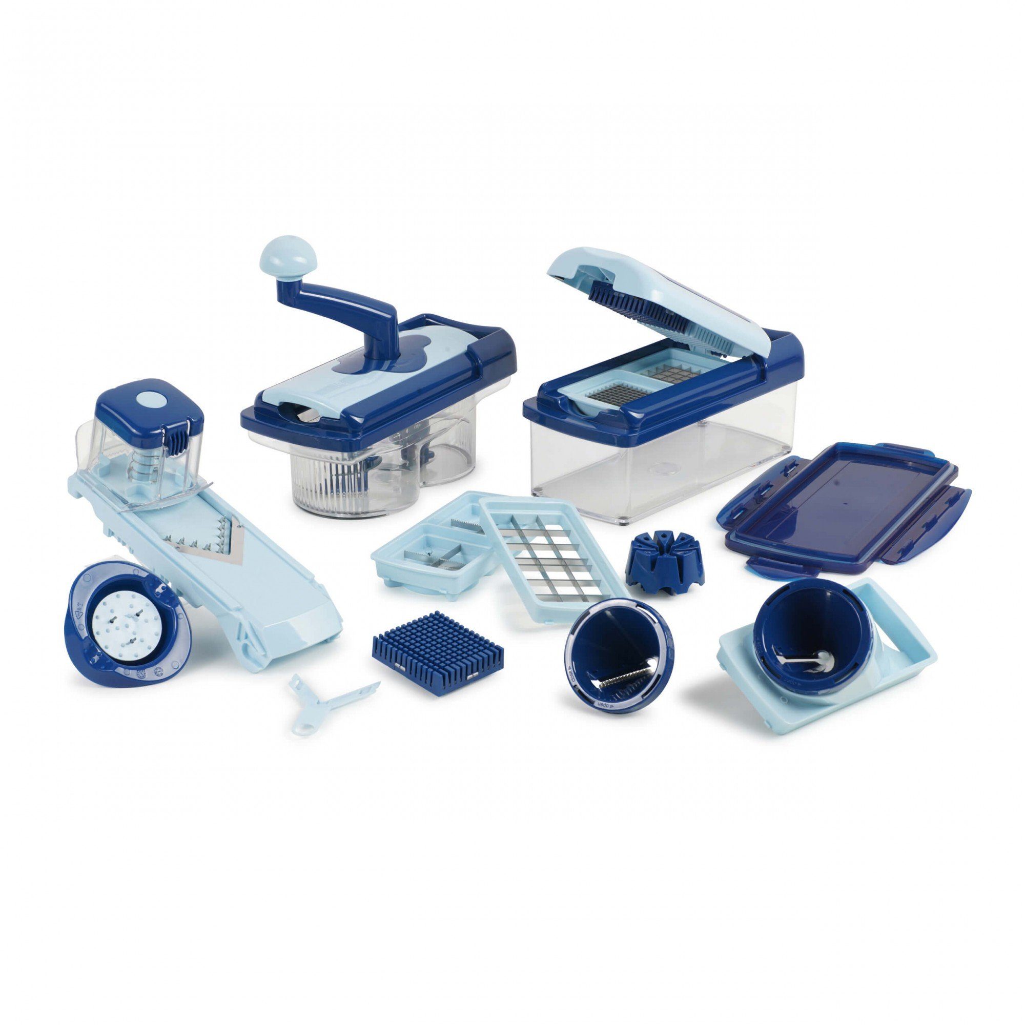 Genius Gemüseschneider Genius Nicer Dicer Fusion Smart Set (23 Teile) inkl. Twist, rubinrot, 23 Teile, Würfel, Stifte, Gemüsehobel mit 1250ml Fassungsvolumen