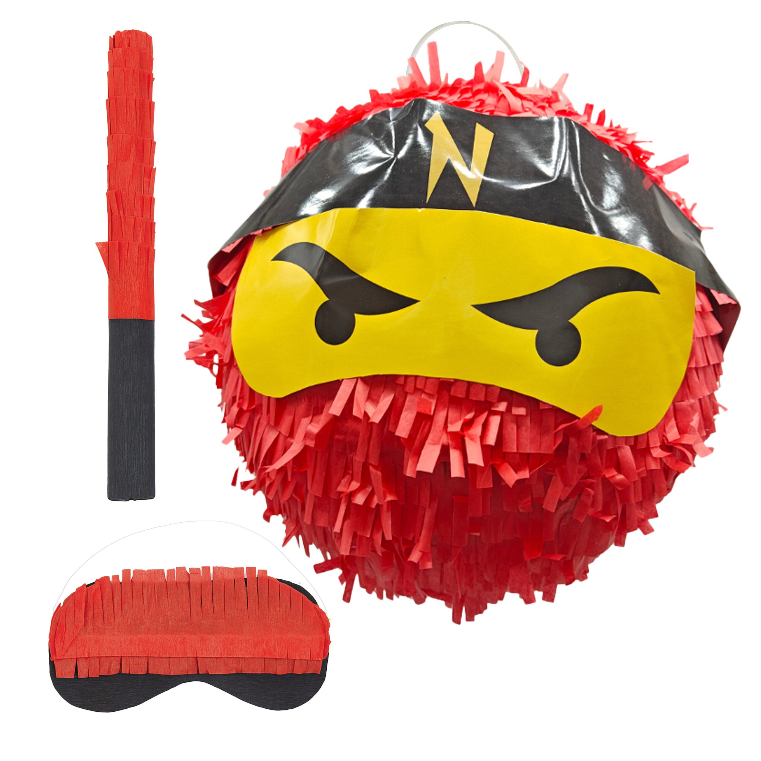 relaxdays Pinata Set Ninja mit Stab & Maske, rot