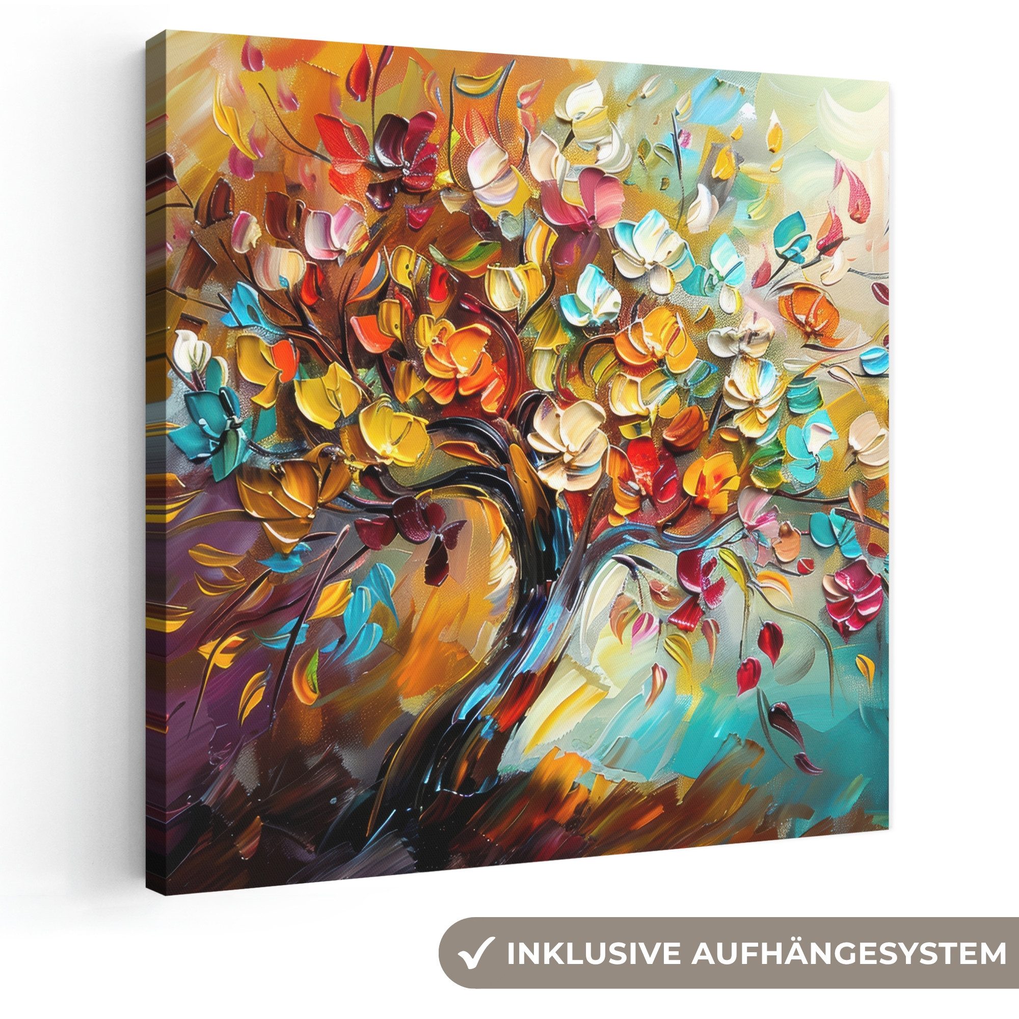 OneMillionCanvasses® Leinwandbild Baum - Abstrakt - Farbenfroh - Blumen, Fotodruck (1 St), Wandbild, Deko Schlafzimmer Wohnzimmer Flur 20x20 cm