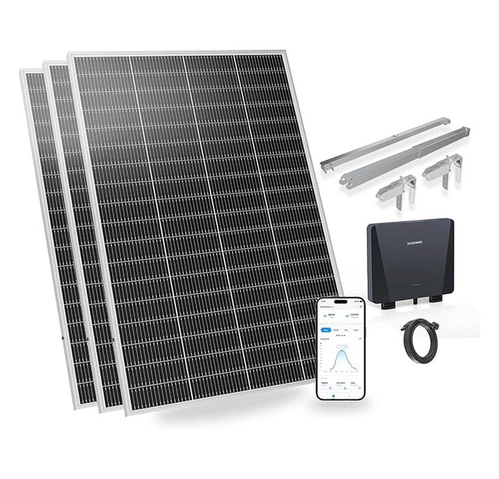 Sunshare Balkonkraftwerk Ray Lite 600 W mit Halterung - 3×200W Module, 200 W, Monokristallin N‑Typ TOPCon, (2-St., 600 W Balkonkraftwerk mit Mikro‑WR, WLAN und Halterungen), Effizient, schwachlichtstark, kompakt, modular bis 1200 W erweiterbar