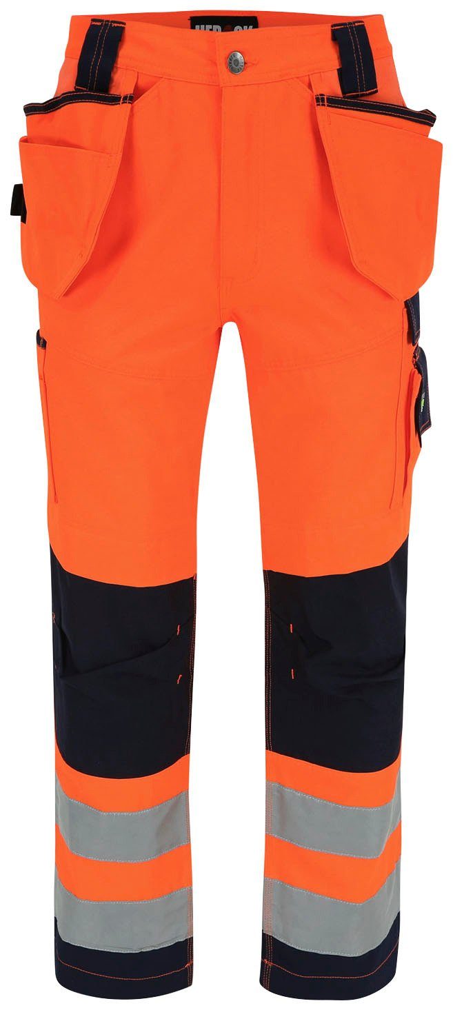 Herock Arbeitshose sehr orange 2 viele angenehm feste Taschen, Styx Hose Nageltaschen, Wasserabweisend, Warnschutz