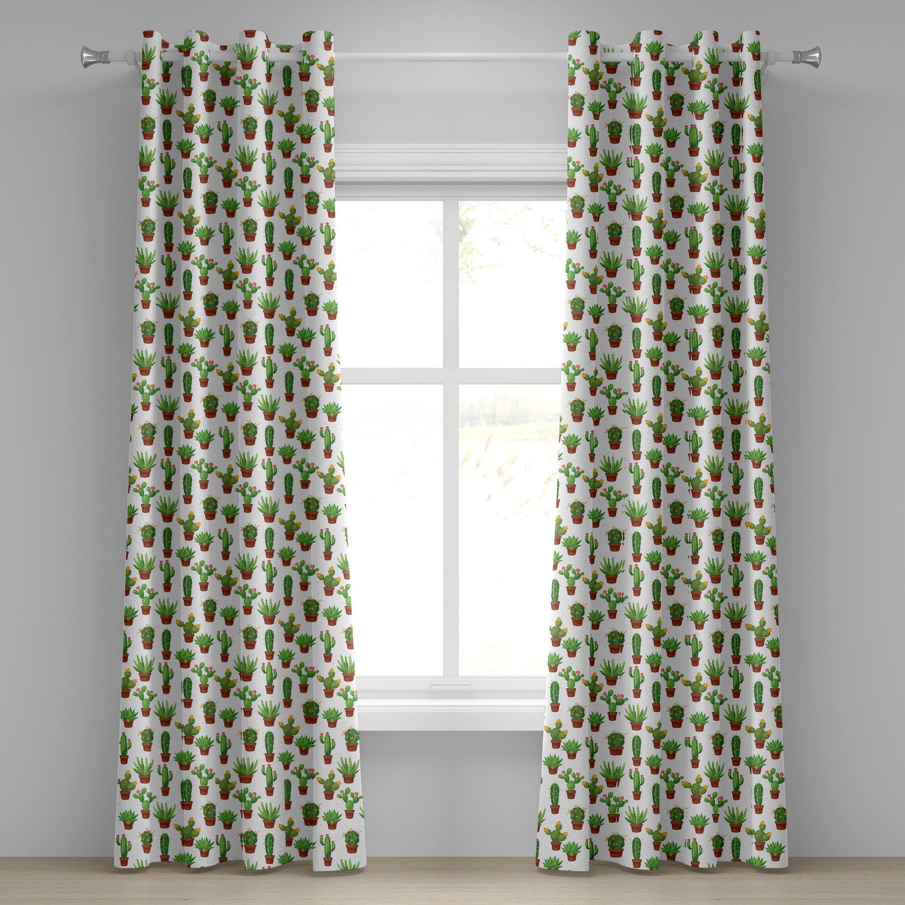 Gardine Dekorative 2-Panel-Fenstervorhänge für Schlafzimmer Wohnzimmer, Abakuhaus, Kaktus Blumenmuster Vasen
