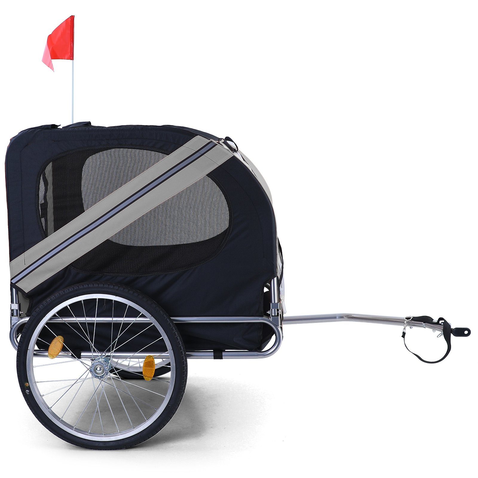 RAMROXX Fahrradhundeanhänger Hundeanhänger klappbar für Haustiere bis 40Kg Grau Schwarz