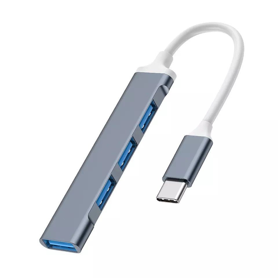Alpha Electronics USB Verteiler USB-Adapter USB-C zu USB 3.0 Typ A, Standard-USB, 8 cm, 4in1 Splitter, für Laptop und andere Typ- C- Geräte