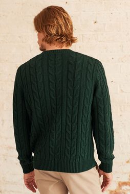 Next Rundhalspullover Pullover mit Zopfmuster und hohem Wollanteil (1-tlg)