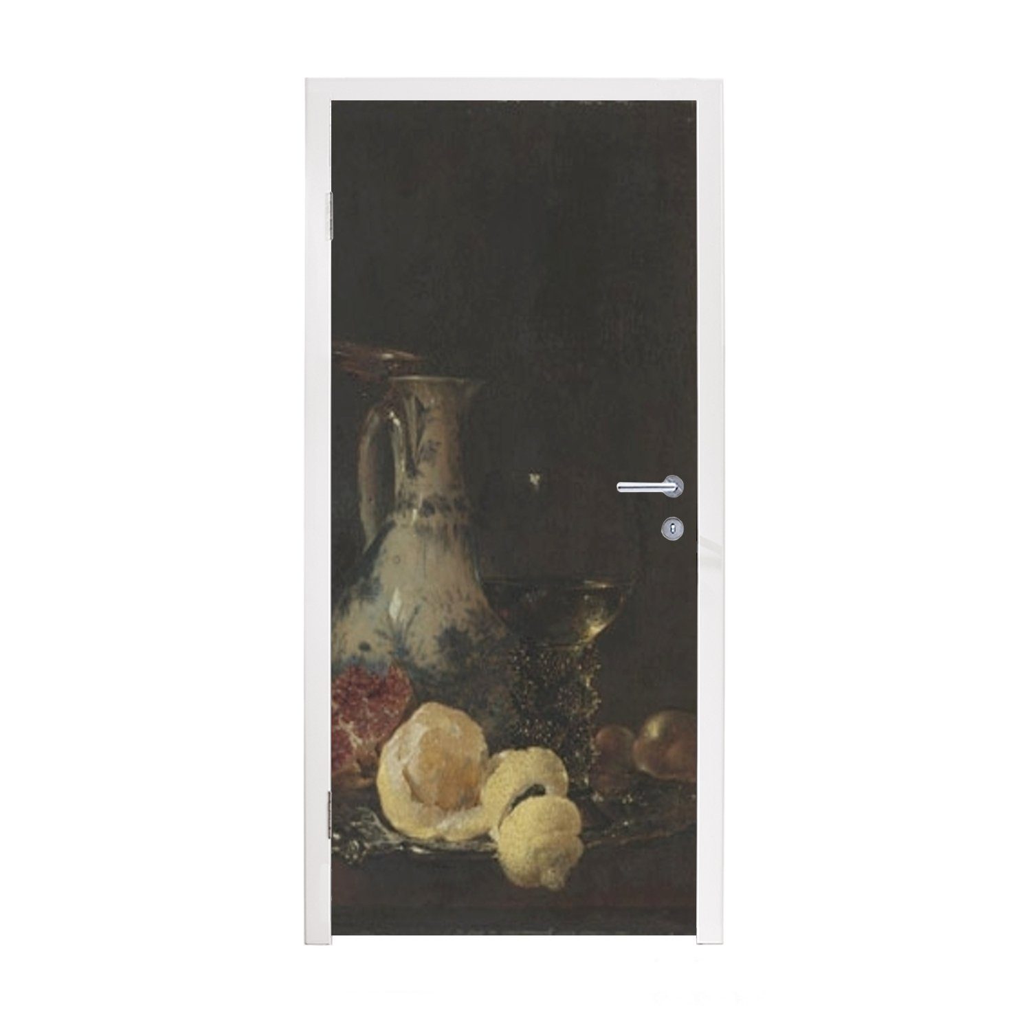 MuchoWow Türtapete Stilleben mit Porzellankanne - Gemälde von Willem Kalf, Matt, bedruckt, (1 St), Fototapete für Tür, Türaufkleber, 75x205 cm