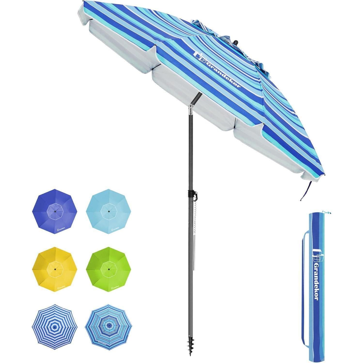 LuxusKollektion Ламелиvorhang Sonnenschirm Dunkel-hellblaue und Weiße Streifen Ø 180 cm