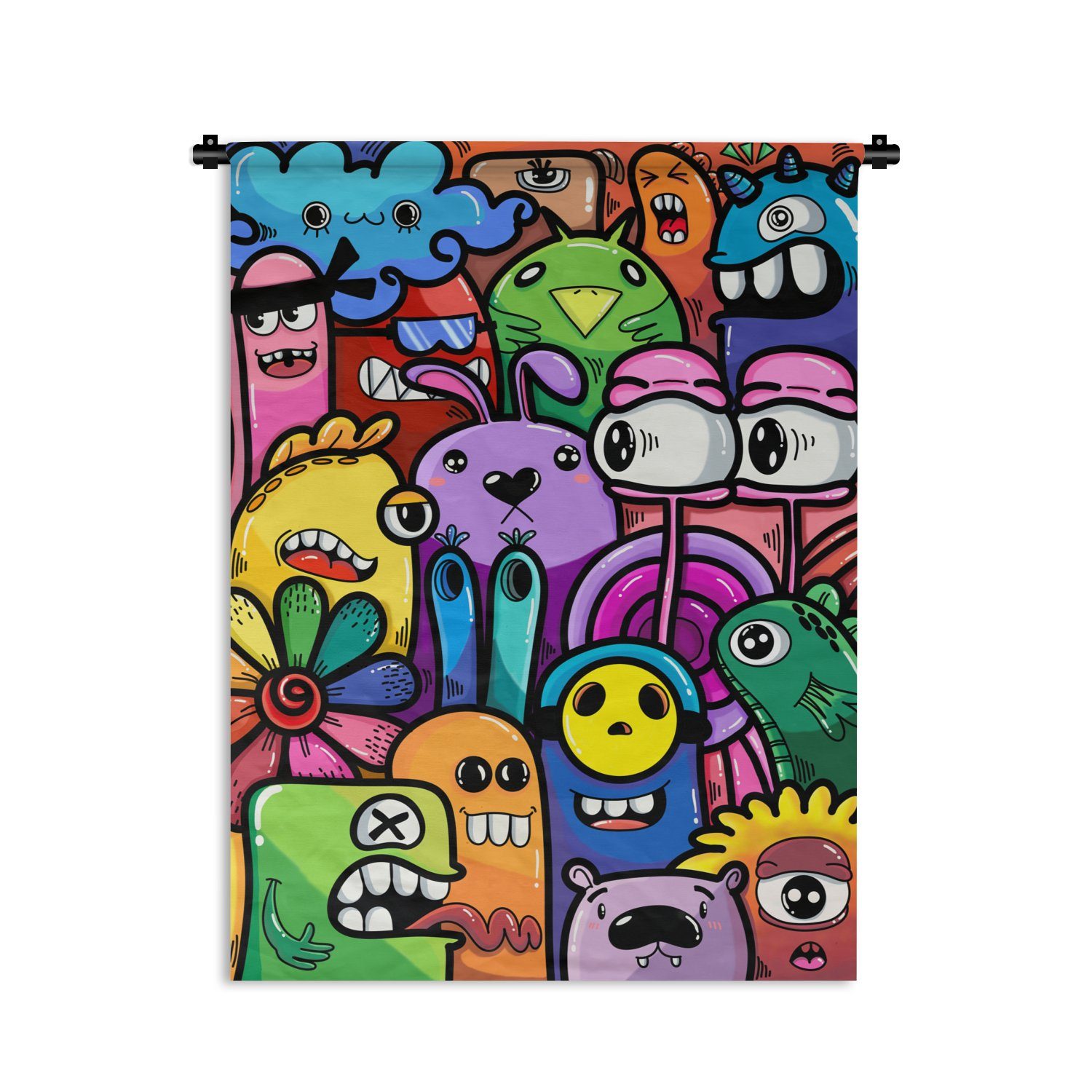 MuchoWow Wanddekoobjekt Monster - Blumen - Regenbogen - Design - Lustig - Kinder, Deko für an der Wand, Wohnzimmer, Tapisserie, Schlafzimmer