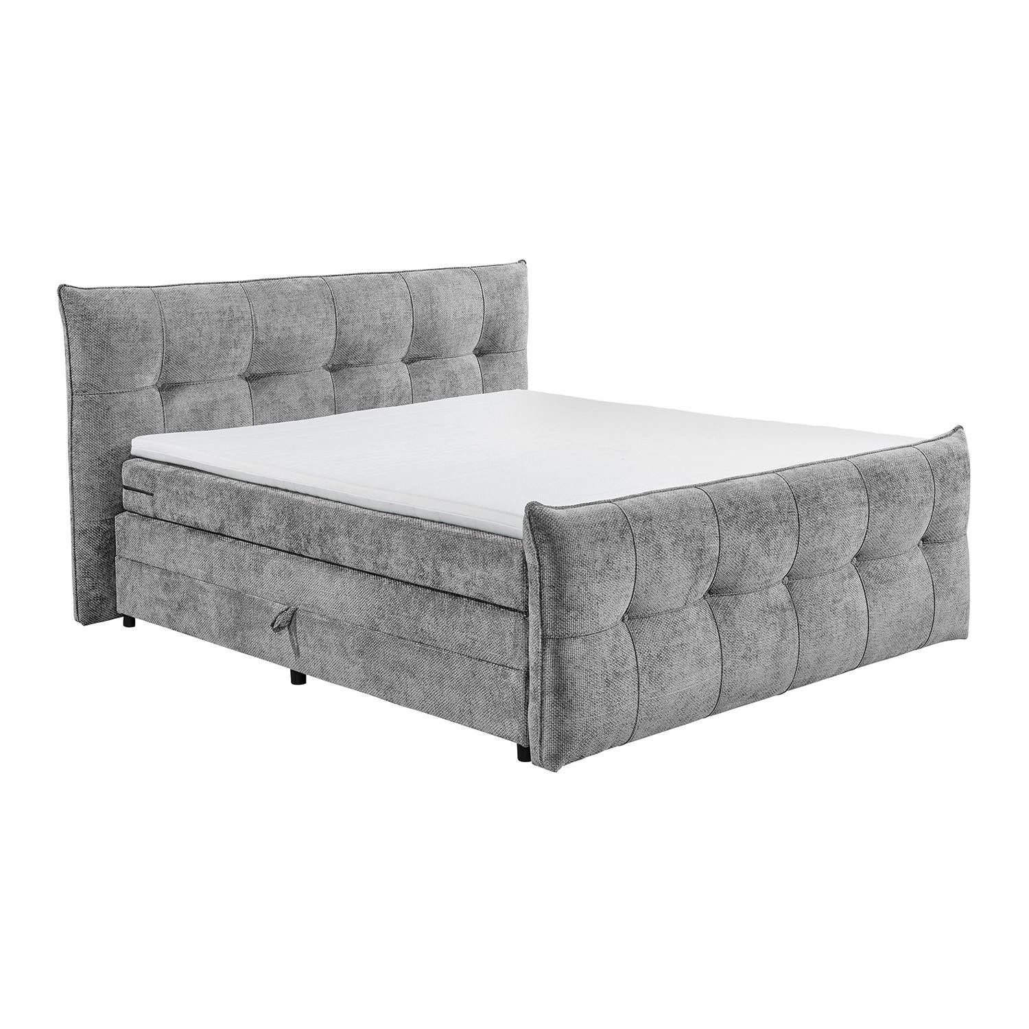 Boxspringbett KENIA, Grau, Webstoff, 7-Zonen-TTFK-Matratze, Komfortschaumtopper, 2 Bettkästen, B 205 x H 126 x T 234 cm