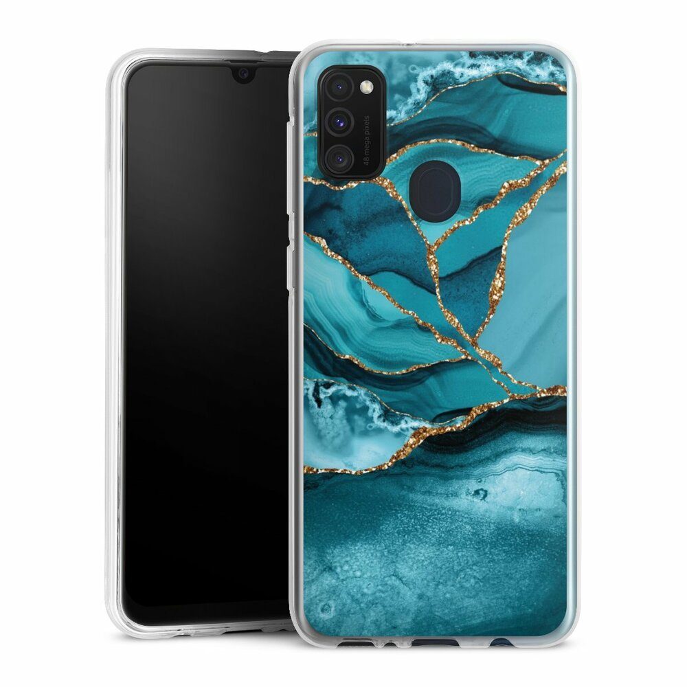 DeinDesign Handyhülle Edelstein Glitzer Look Marmor Eisblaue Marmor  Landschaft, Samsung Galaxy M30s Silikon Hülle Bumper Case Handy Schutzhülle