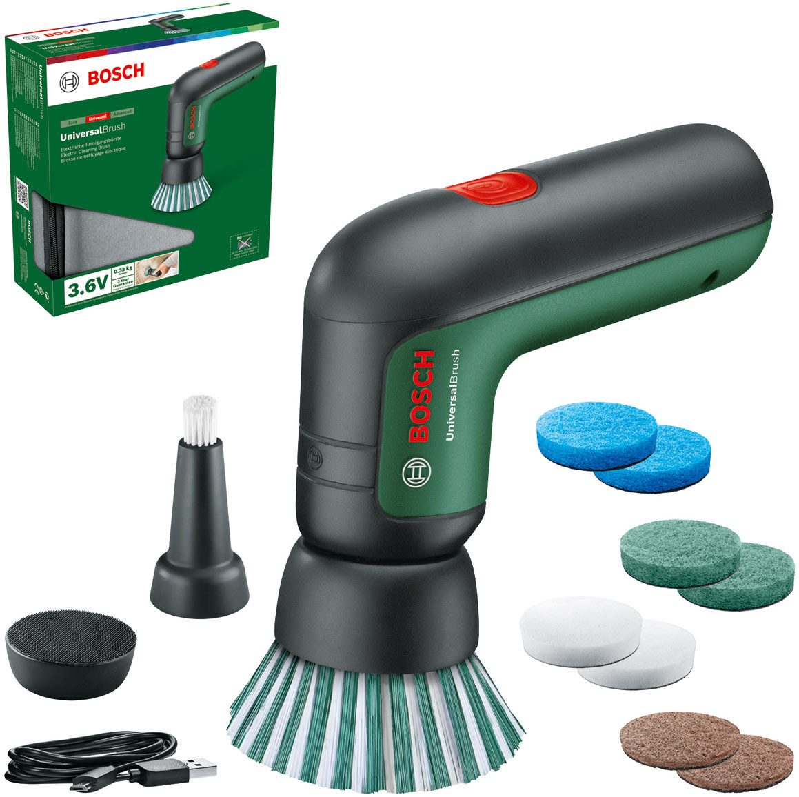Bosch Home & Garden Akku-Oberflächenbürste UniversalBrush Set, mit verschiedenem Zubehör und Aufbewahrungstasche