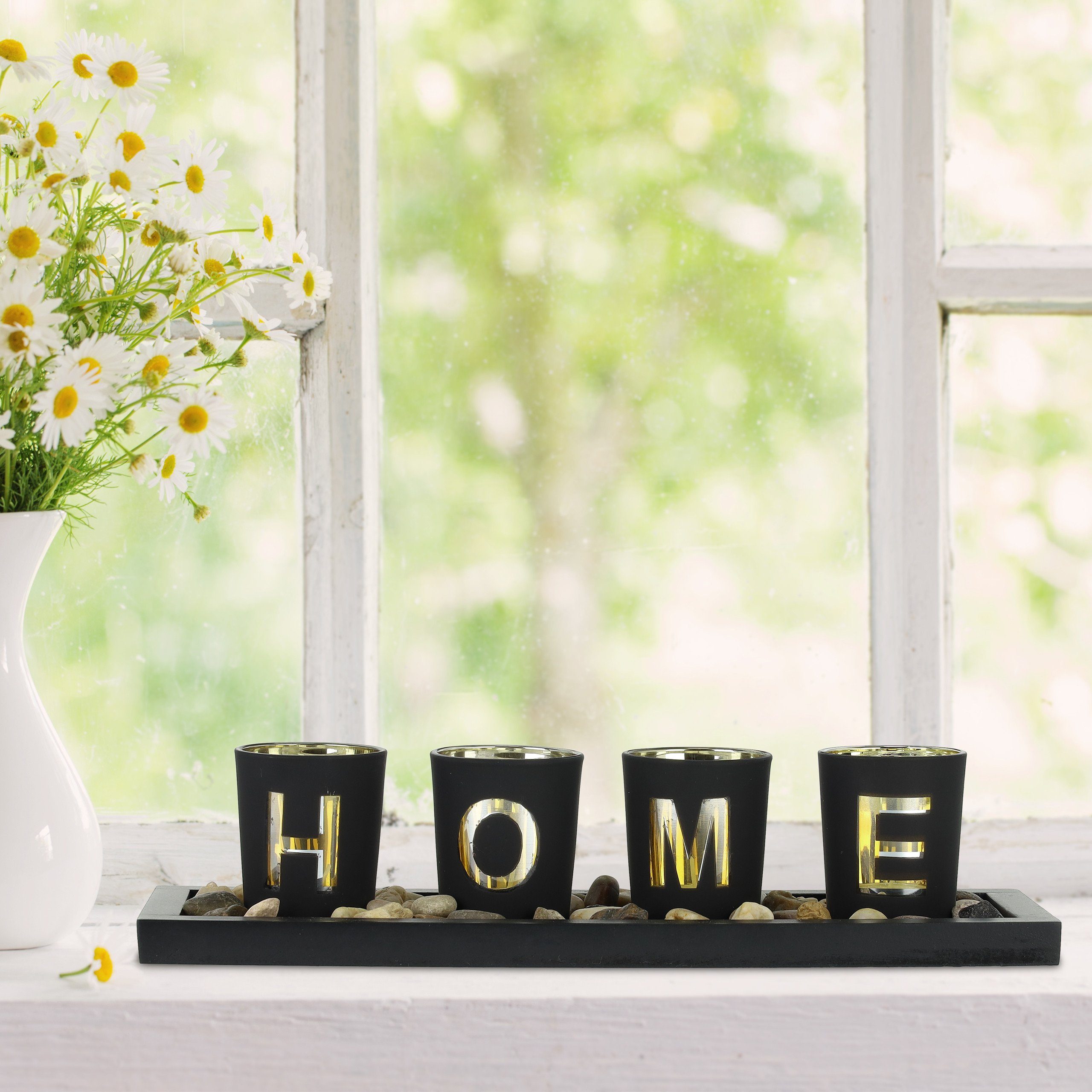 relaxdays Teelichthalter mit Tablett Teelichthalter "Home" mit Tablett