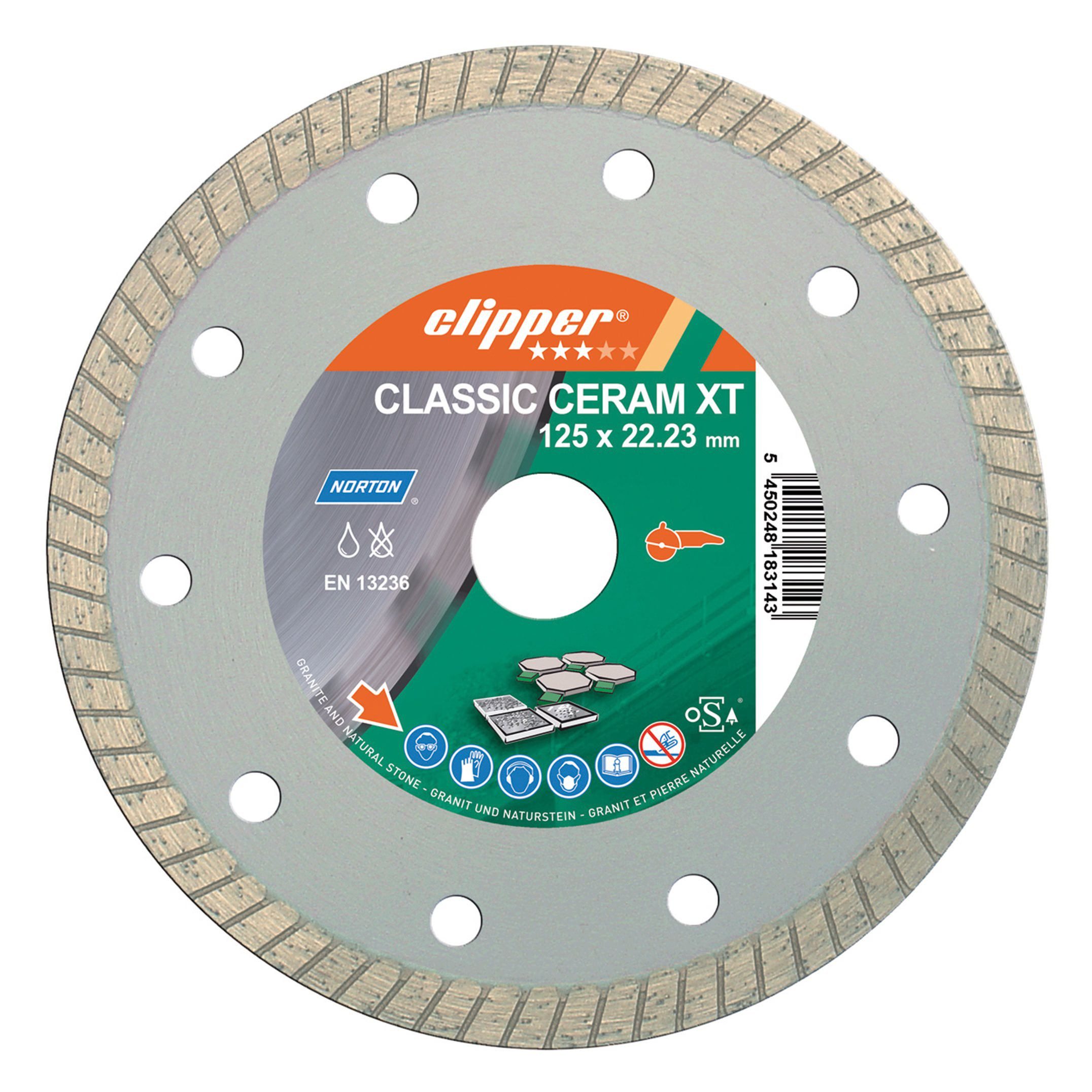NORTON CLIPPER Trennscheibe, Ø 125 mm, Diamanttrennscheibe Classic Ceram XT 125 x 22,23 mm