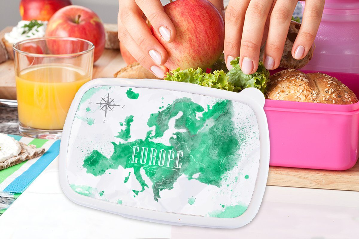 für Kunststoff, Europa Lunchbox Brotbox - Farbe, Erwachsene, rosa Weltkarte MuchoWow Mädchen, Snackbox, Brotdose Kinder, - Kunststoff (2-tlg),