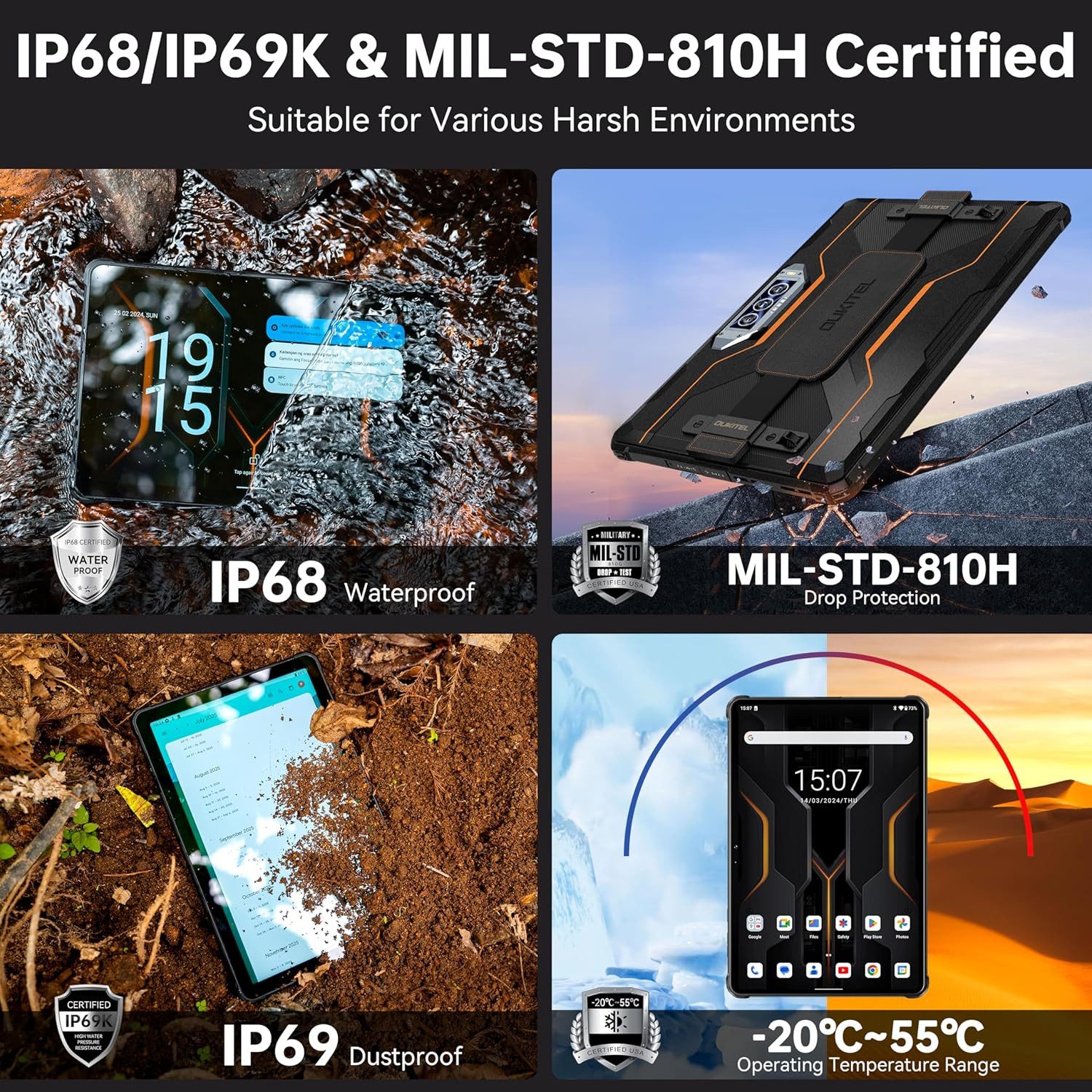 OUKITEL Outdoor 20000mAh Akku 6 GB RAM G99 Octa-Core Gaming Tablet (11", 256 GB, Android 13, Leistungsstarkes Outdoor-Gerät mit robustem Design und Top-Kamera)