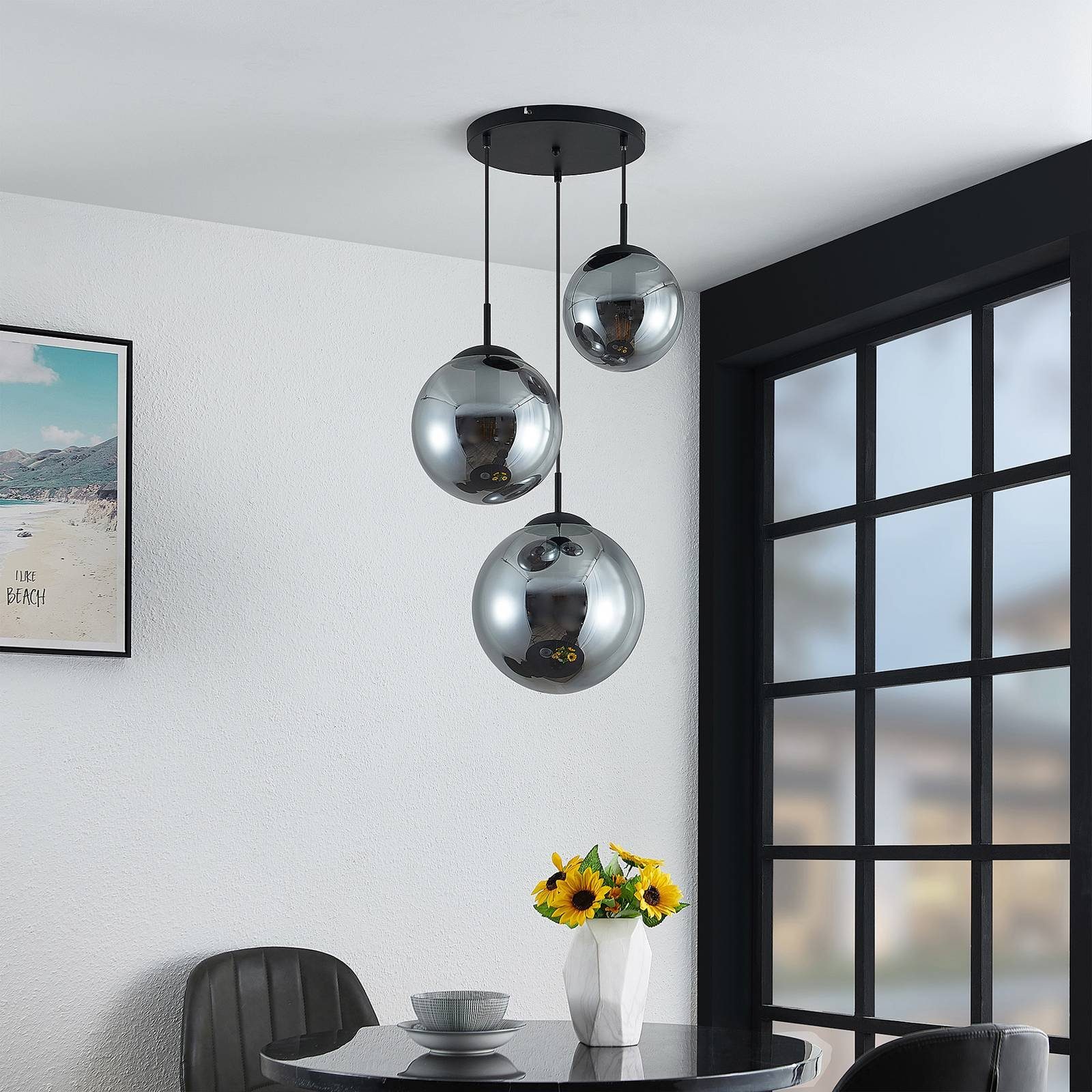 Lindby Hängeleuchte Teeja, Glas Alu IP20, 3 x 15 W LED