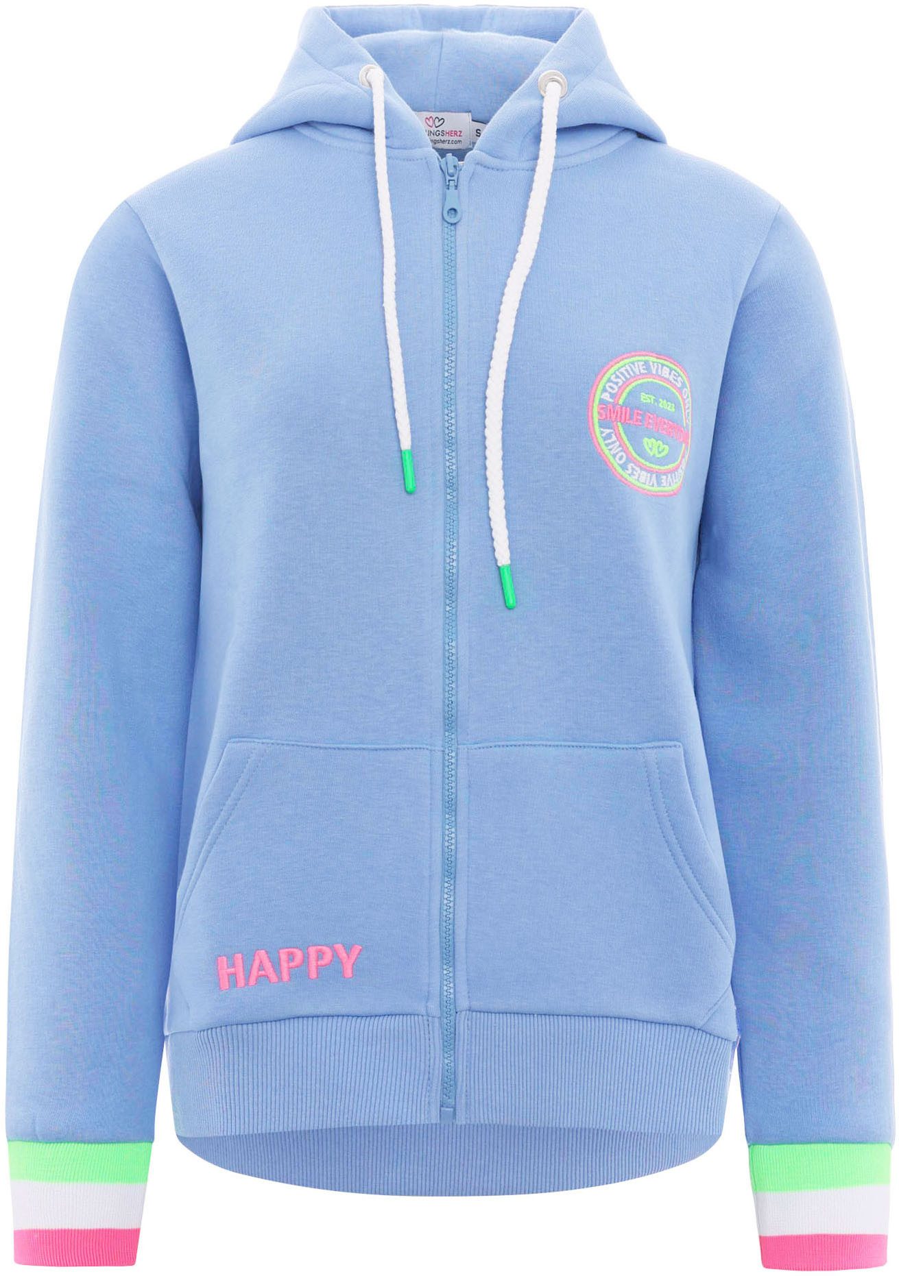Zwillingsherz Kapuzensweatjacke "Smile Everyday ZH" Kapuze, Taschen, Langarm, Stickerei, Reißverschluss