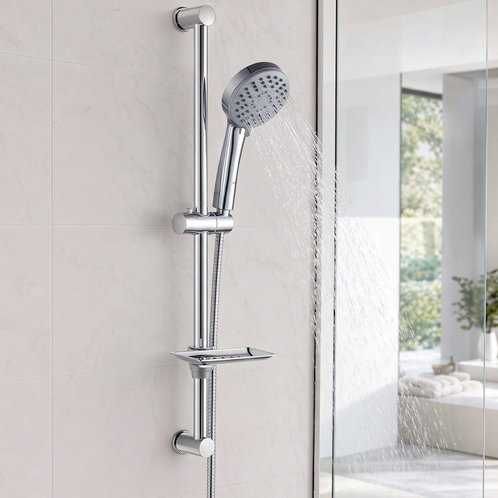 Youyijia Duschstangen-Deckenhalter Duschset Edelstahl 304 mit Duschstange Handbrause Brauseschlauch – Bild 5 von 5