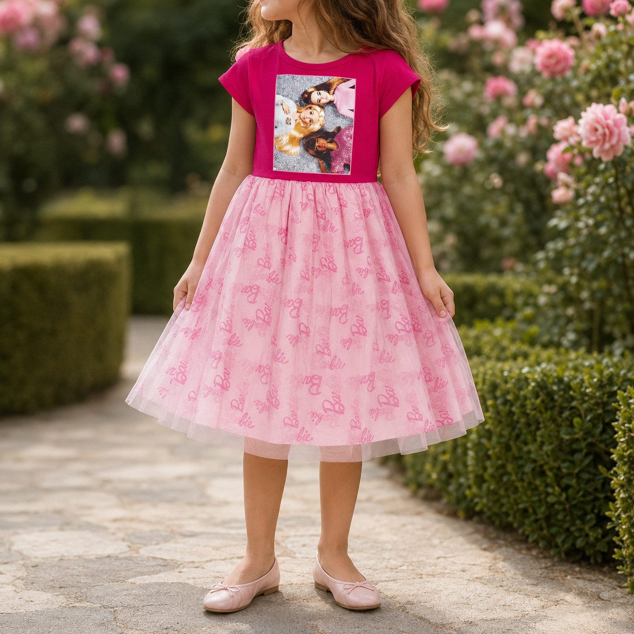 Barbie Sommerkleid Barbie and Freinds Kinder Mädchen Sommerkleid Kleid Gr 98-128 Baumwolle – Bild 5 von 5