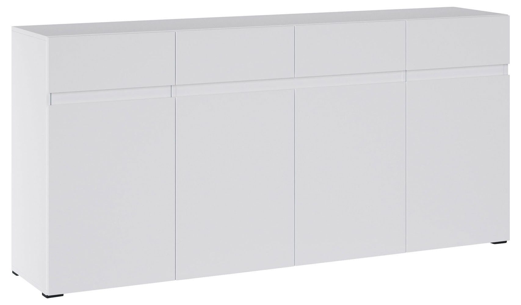 Feldmann-Wohnen Sideboard Rimini (4 Türen, 6 Holzböden, 2 Schubladen, 1 St., moderne Optik, grifflos, Füße in Schwarz), 180x40x86cm weiß grifflos 4-türig