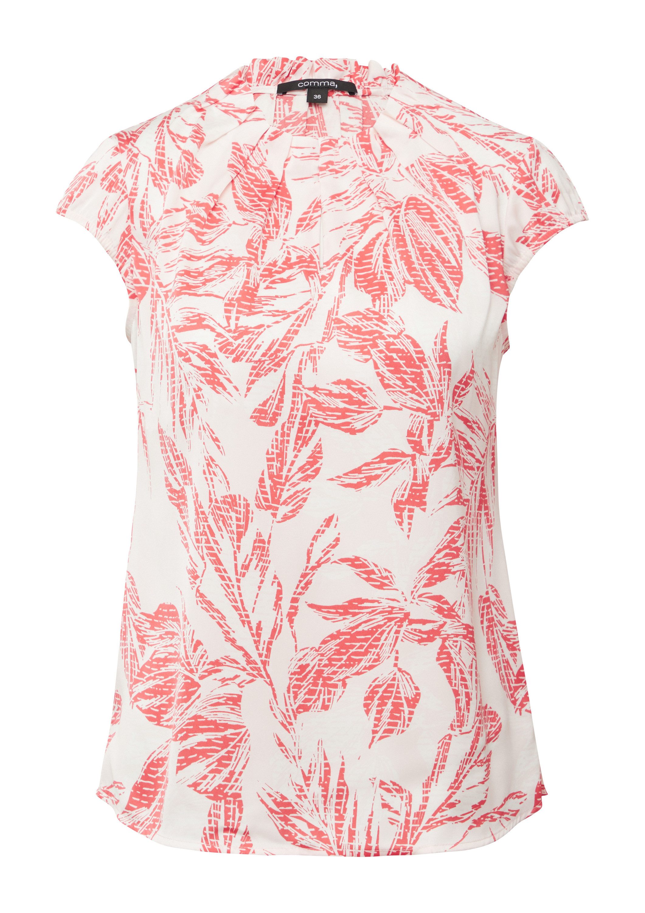 comma Blusentop Bluse Gemusterte Satin-Bluse mit Raffung