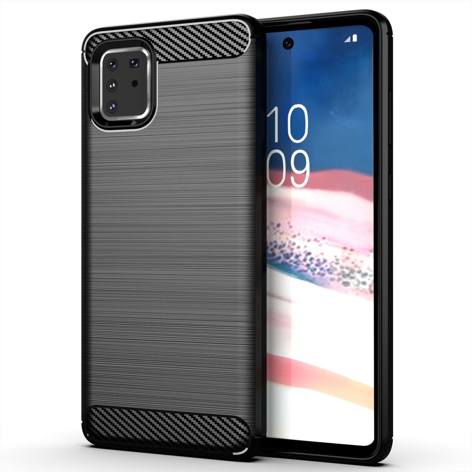 betterfon Handyhülle Carbon Hülle für Samsung Galaxy Note 10 Lite Backcover TPU Schwarz, Carbon-Look – stoßfestes Case mit Air-Cushion & Metall-Optik