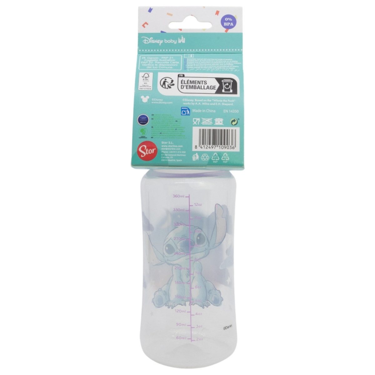 Lilo & Stitch Babyflasche 360 ml Silikon-Sauger mit 3 Positionen & Anti-Kolik-System